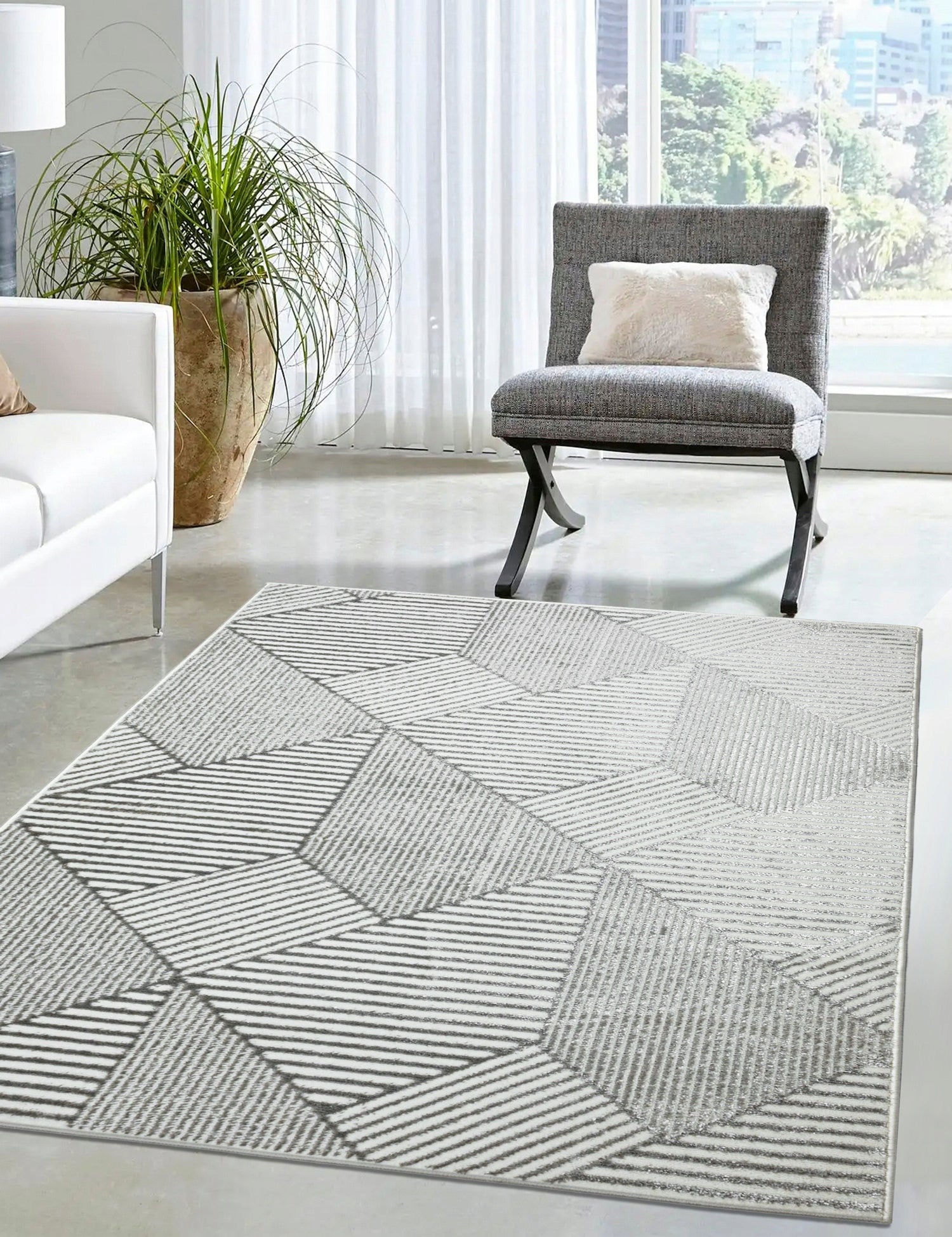 Living Room Rug Modern 120x170cm Grey Glamour Soft Fashionable Glossy Brand e-floor
