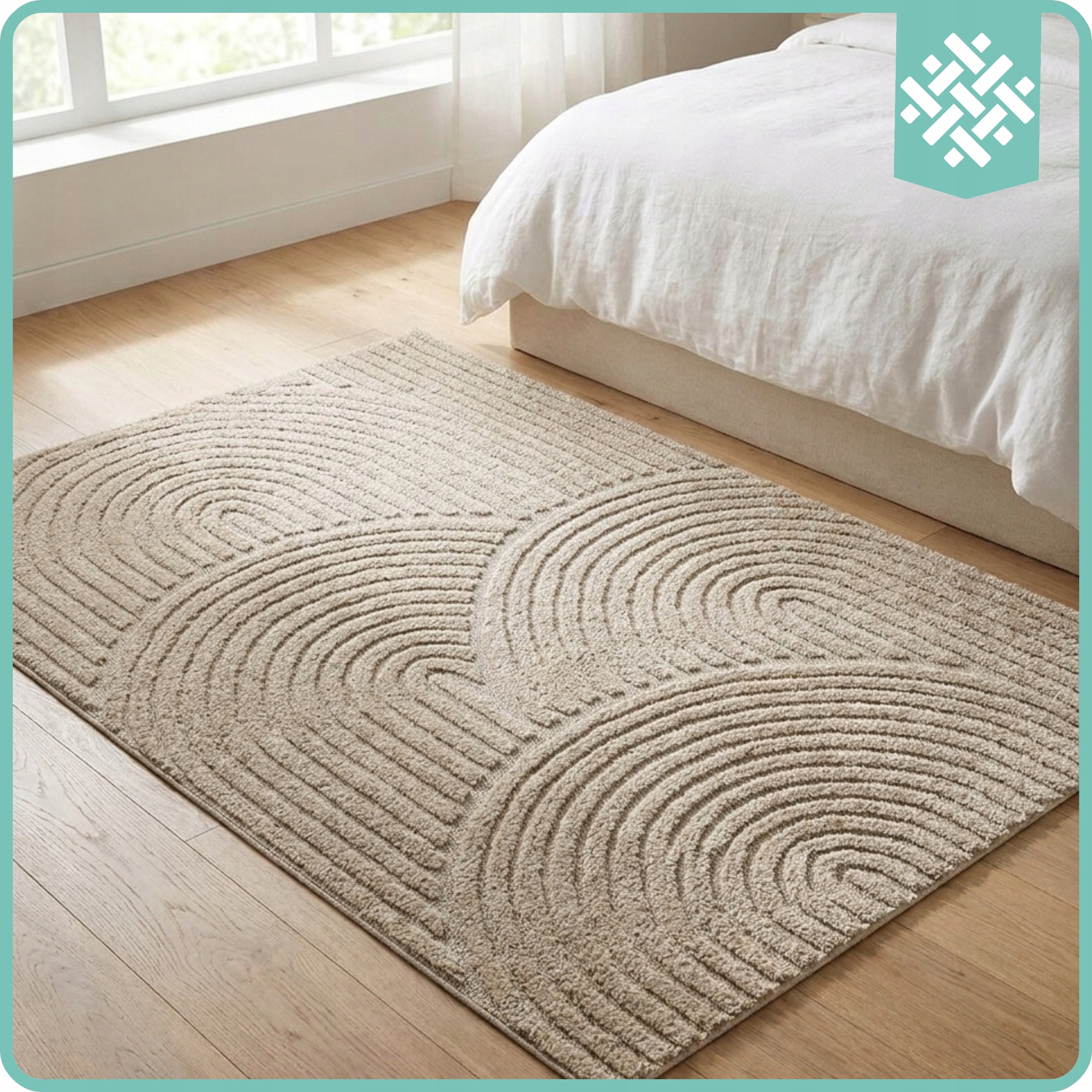 Living Room Rug Rectangular 160x230cm Modern Geometry 3D Attestation Beige Brand Leo Alex carpets