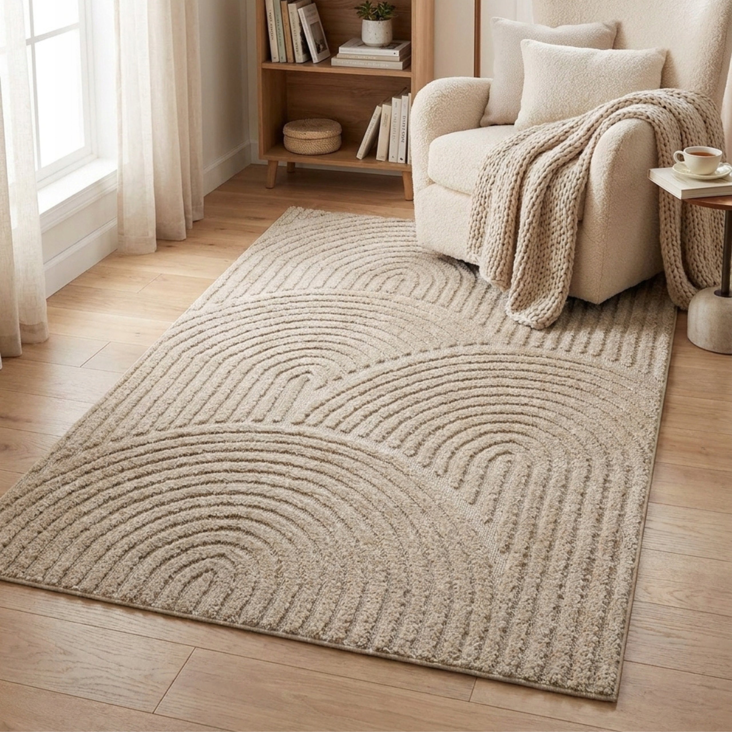 Living Room Rug Rectangular 160x230cm Modern Geometry 3D Attestation Beige Color beige