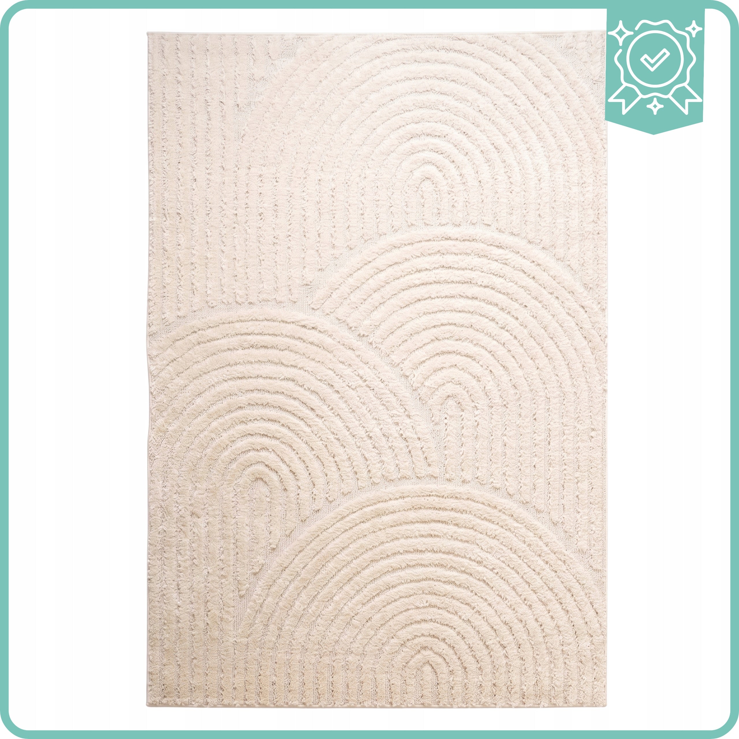 Living Room Rug Rectangular 160x230cm With 3D Effect Circles Cream Certificate Packaging status original
