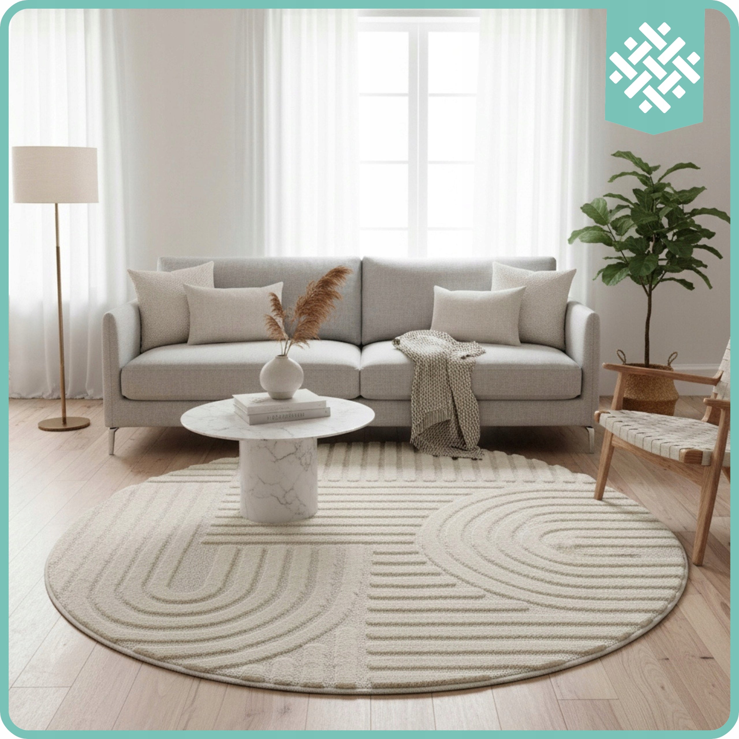 Living Room Rug Round 120x120cm Modern Geometry 3D Cream Certificate Brand Ayyildiz