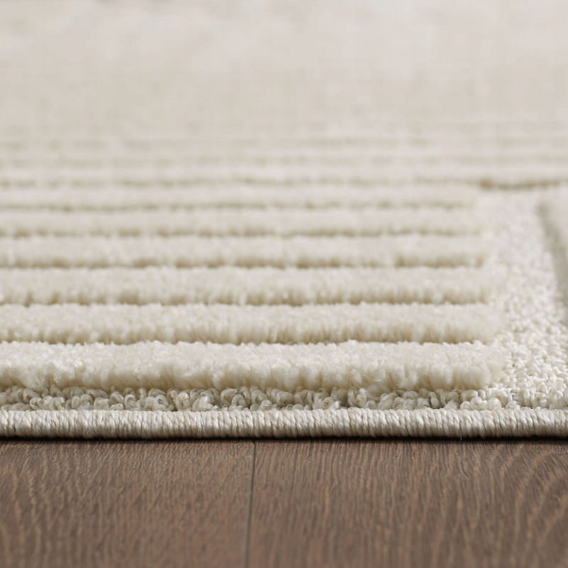 Living Room Rug Round 120x120cm Modern Geometry 3D Cream Certificate Thickness 8 mm