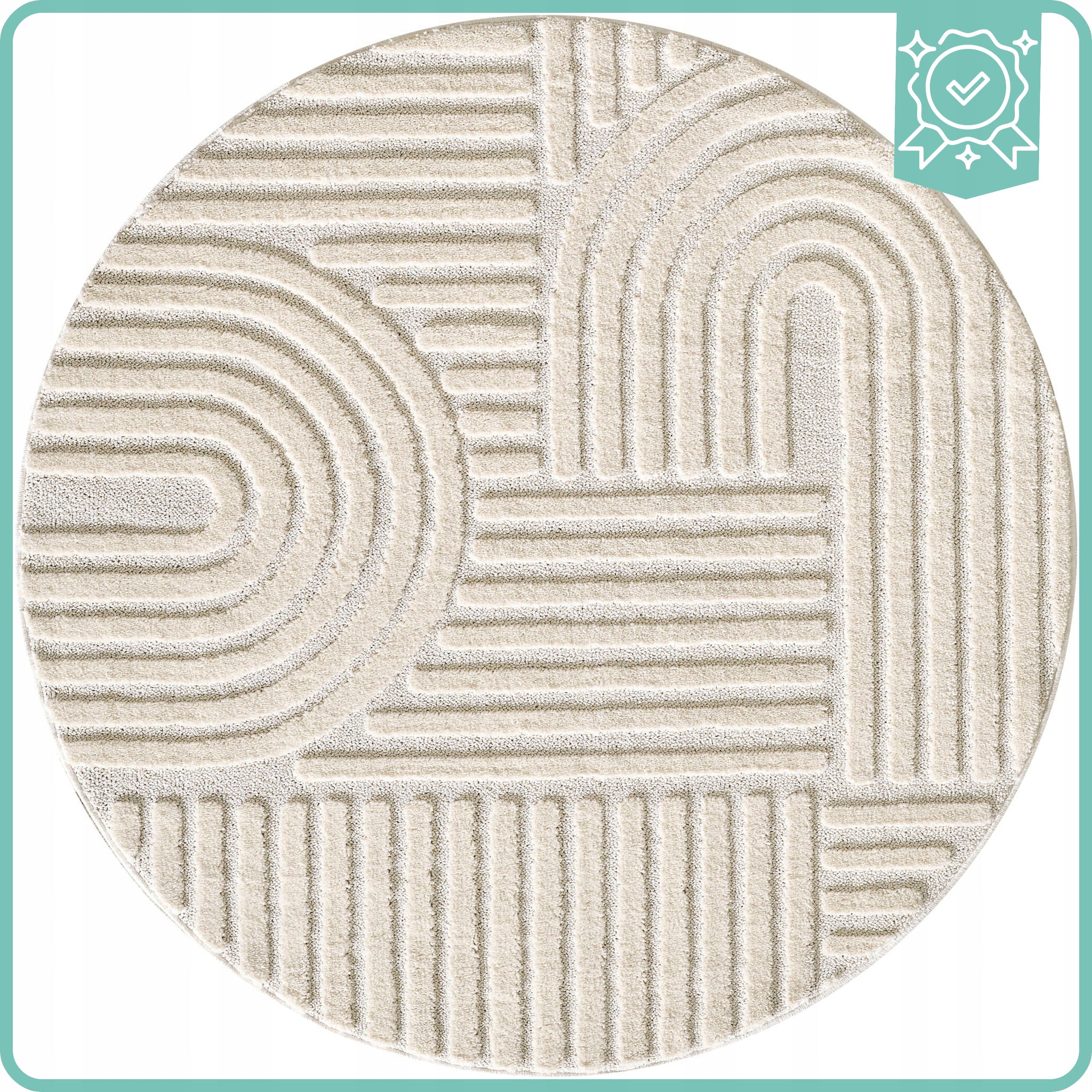 Living Room Rug Round 160x160cm Modern Geometry 3D Cream Certificate Packaging status original