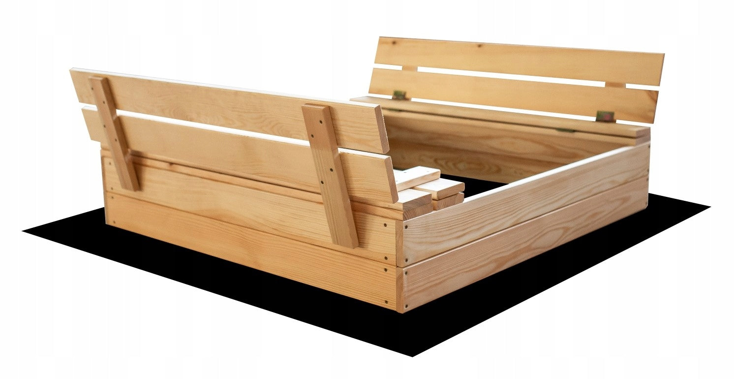 Lockable Wooden Sandbox with Benches 100 cm Kid's age 18＋ months