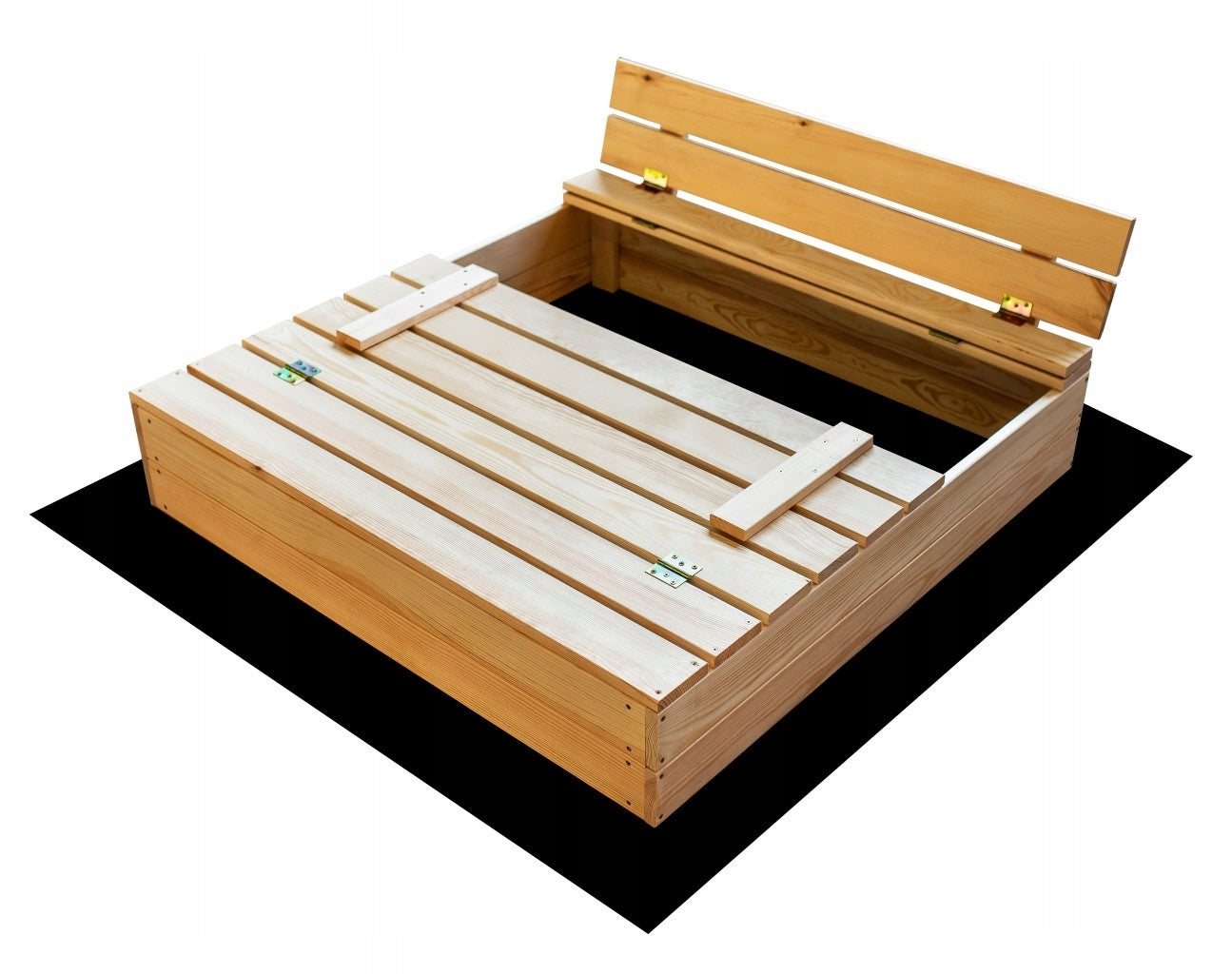 Lockable Wooden Sandbox with Benches 100 cm Length 100 cm
