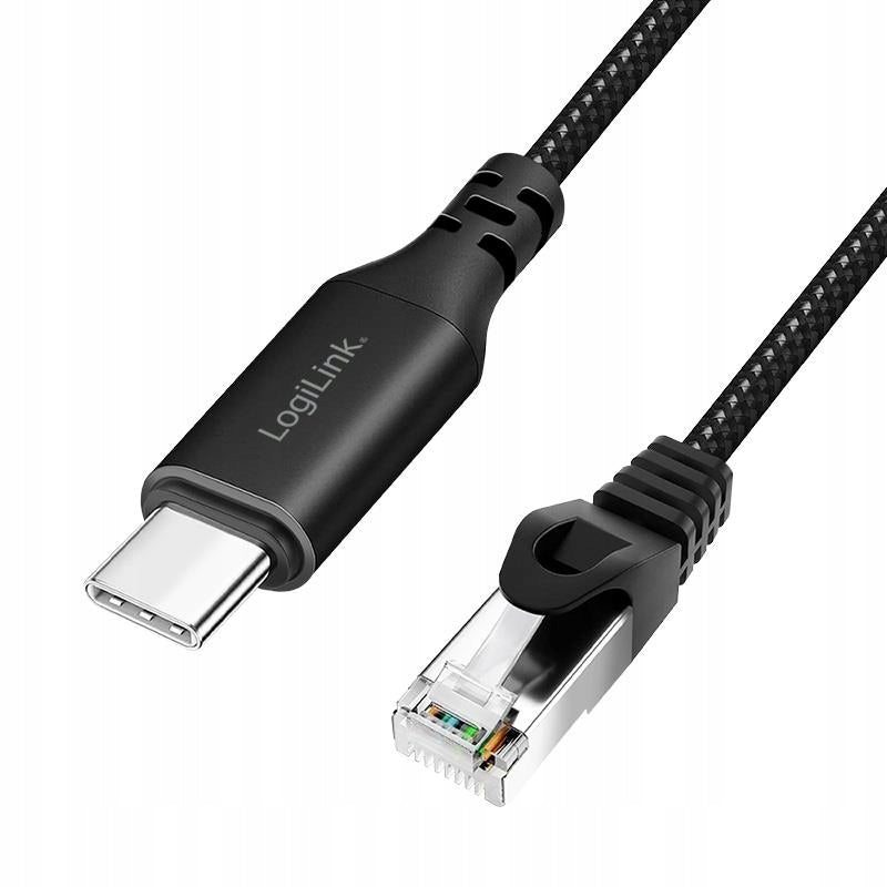 LogiLink USB-C to RJ45 Ethernet Adapter, CAT6, Active, 15m, Black & Grey