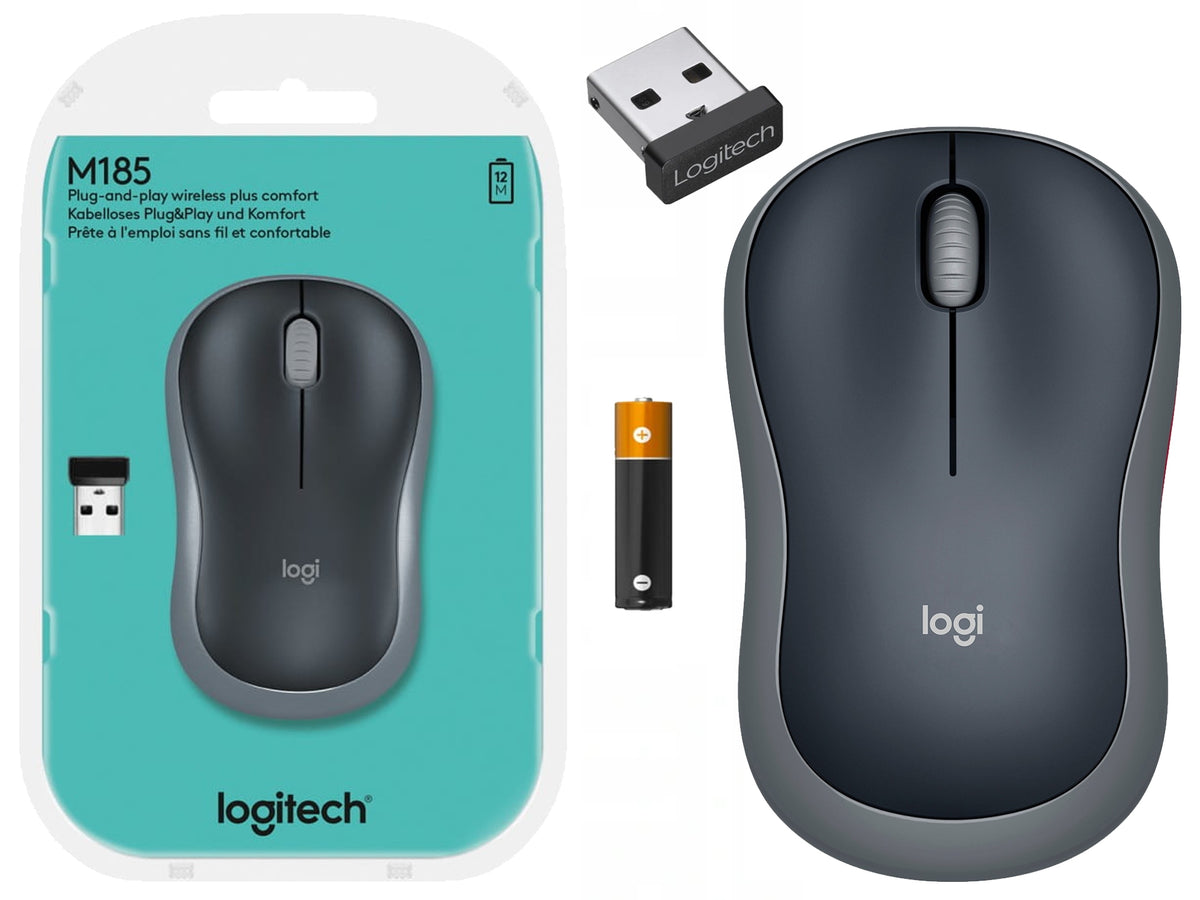 Logitech M185 grey, cordless mouse with battery, grey, black 910-002235 Manufacturer code 70268985445