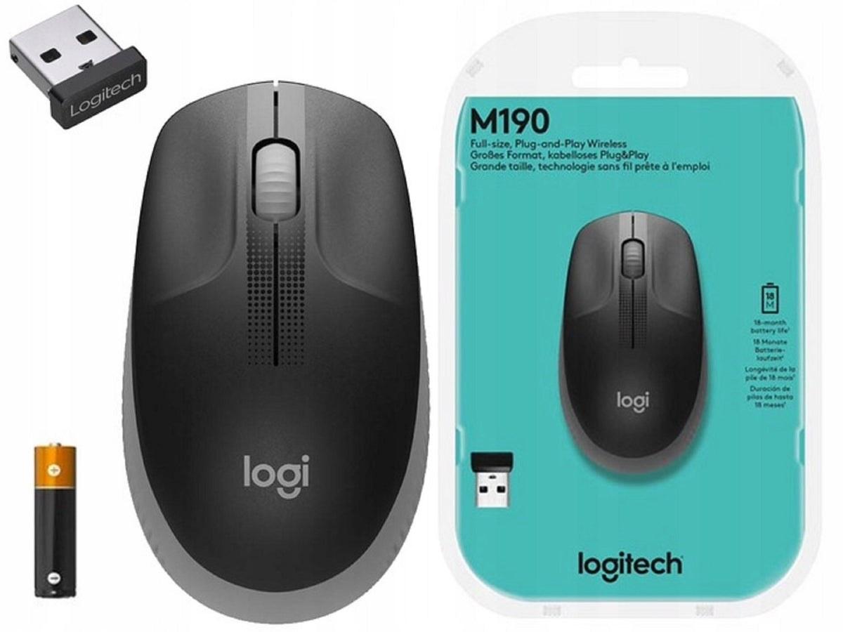 Logitech M190 large mouse without cable black gray laptop computer 910-005906