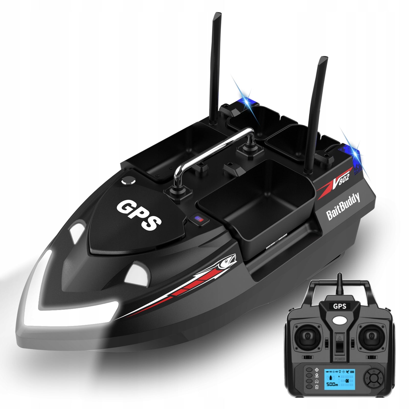 Lokeevan V802 Pro Bait boat GPS 4 tanks 160 points 500m black +HandBag Manufacturer code Lokeevan-V802PRO-BLACK-BAG-12000