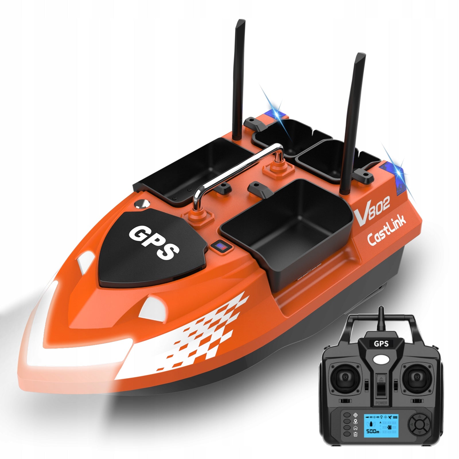 Lokeevan V802 Pro Bait boat GPS 4 tanks 160 points 500m orange +HandBag Packaging status original
