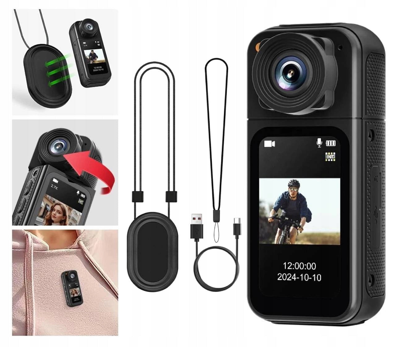 Long Battery Life Mini Action Camera HD Camera 180° Rotating Lens