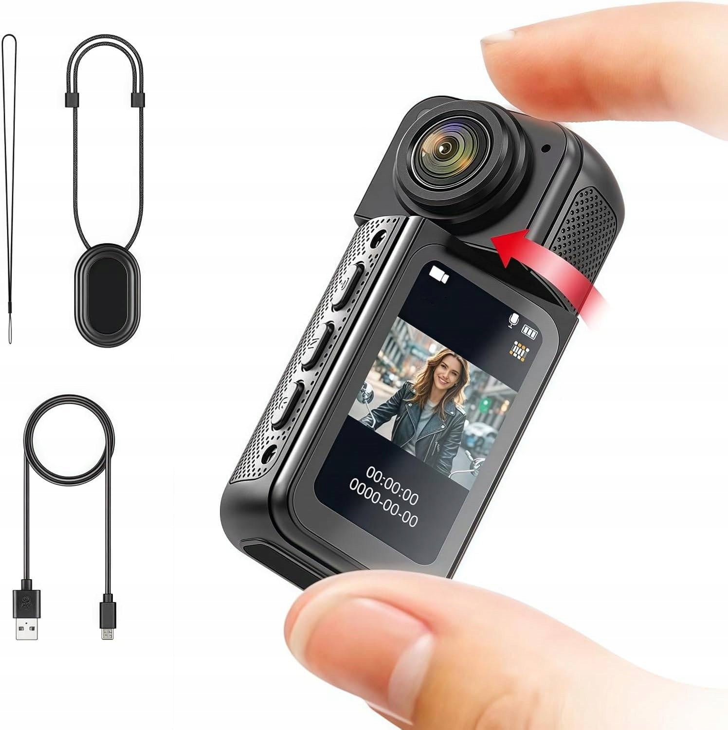 Long Battery Life Mini Action Camera HD Camera 180° Rotating Lens