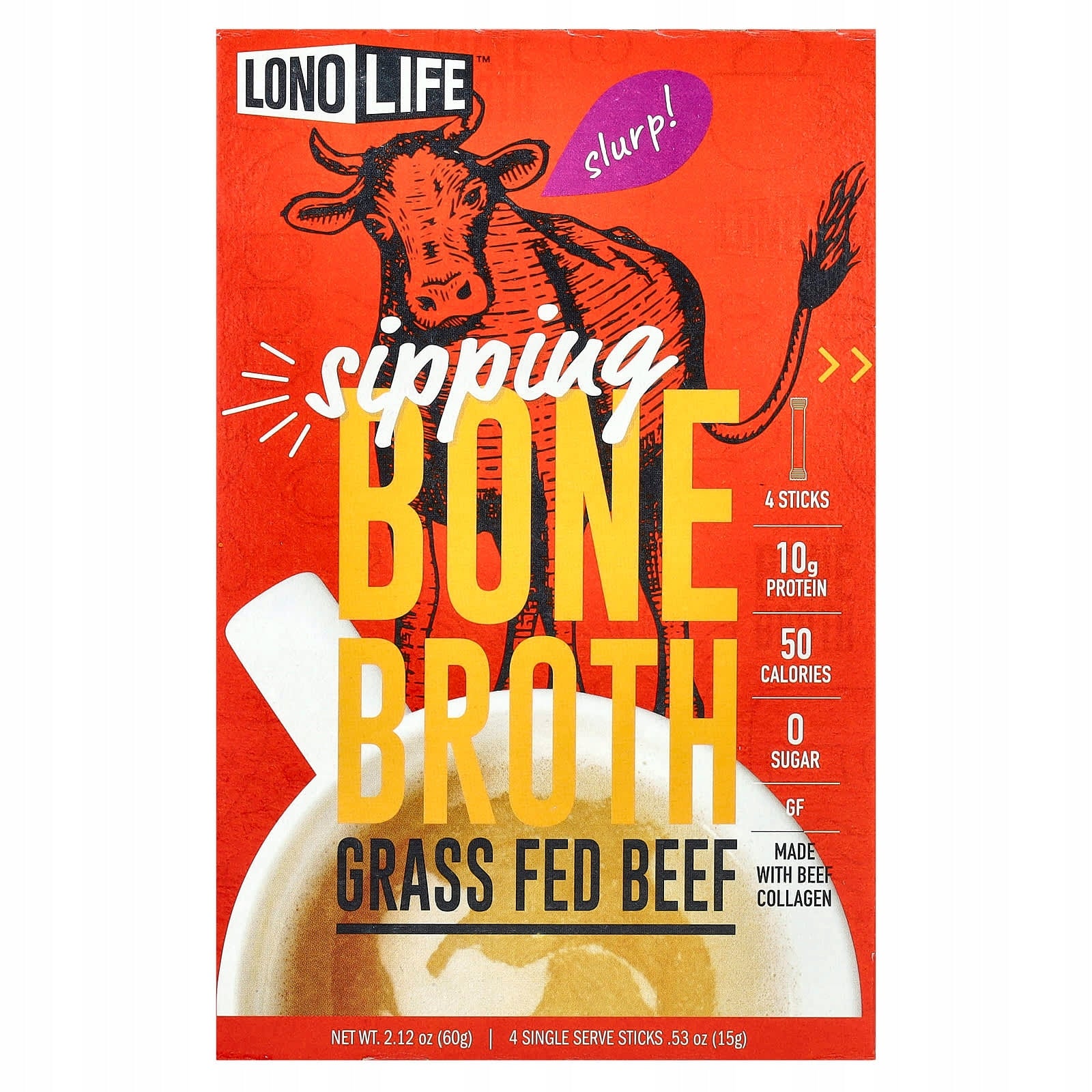 Lonolife, Broth, Beef Bones, Paleo, 4 sachets, 0,53 oz (15 g) each