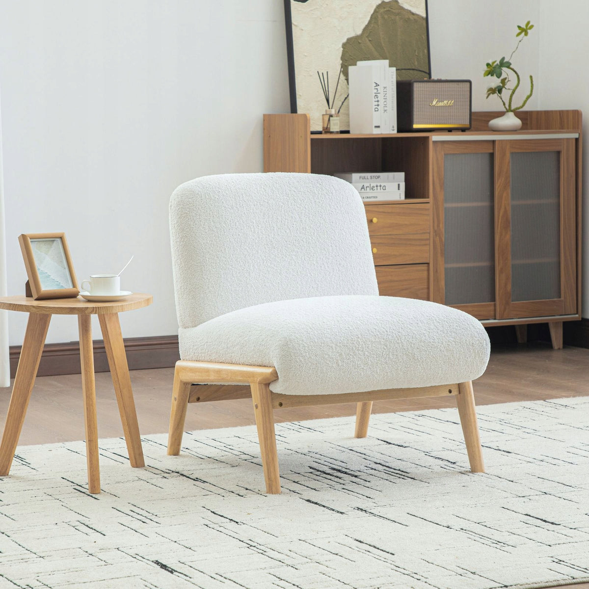 Lounge chairs with ground and wooden frames for living rooms and bedrooms