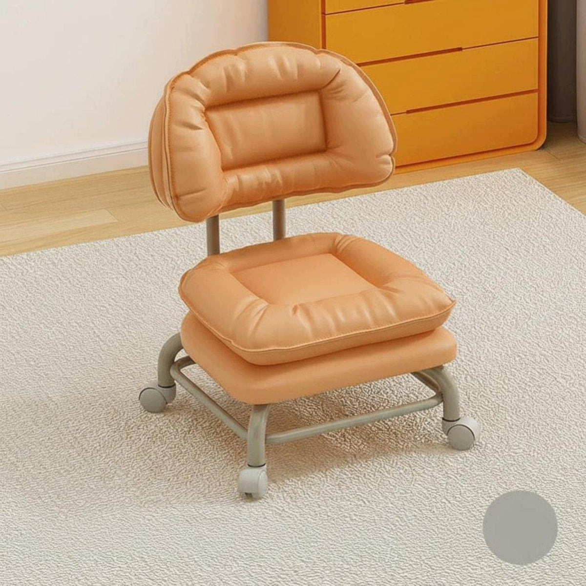 Low Padded Stool with rollers 360 Degree rotating Casters Dusty Rose Fixed