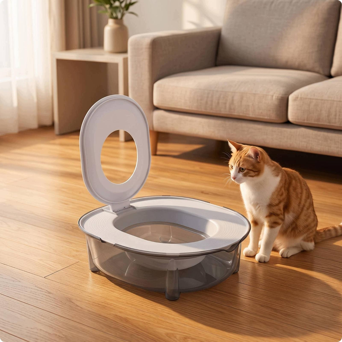 Low Profile Feline Litter Tray | Space Saving Compact Size, Semi Gray