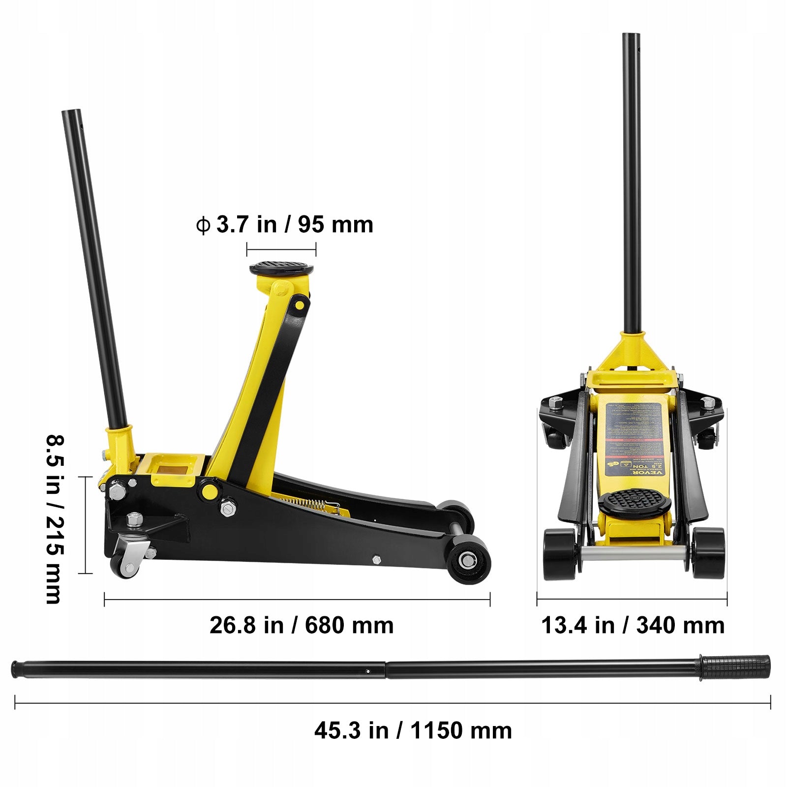 Low Profile Floor Jack 2.5 Ton Heavy Duty Steel Dual Piston Rapid Pump Brand Vevor