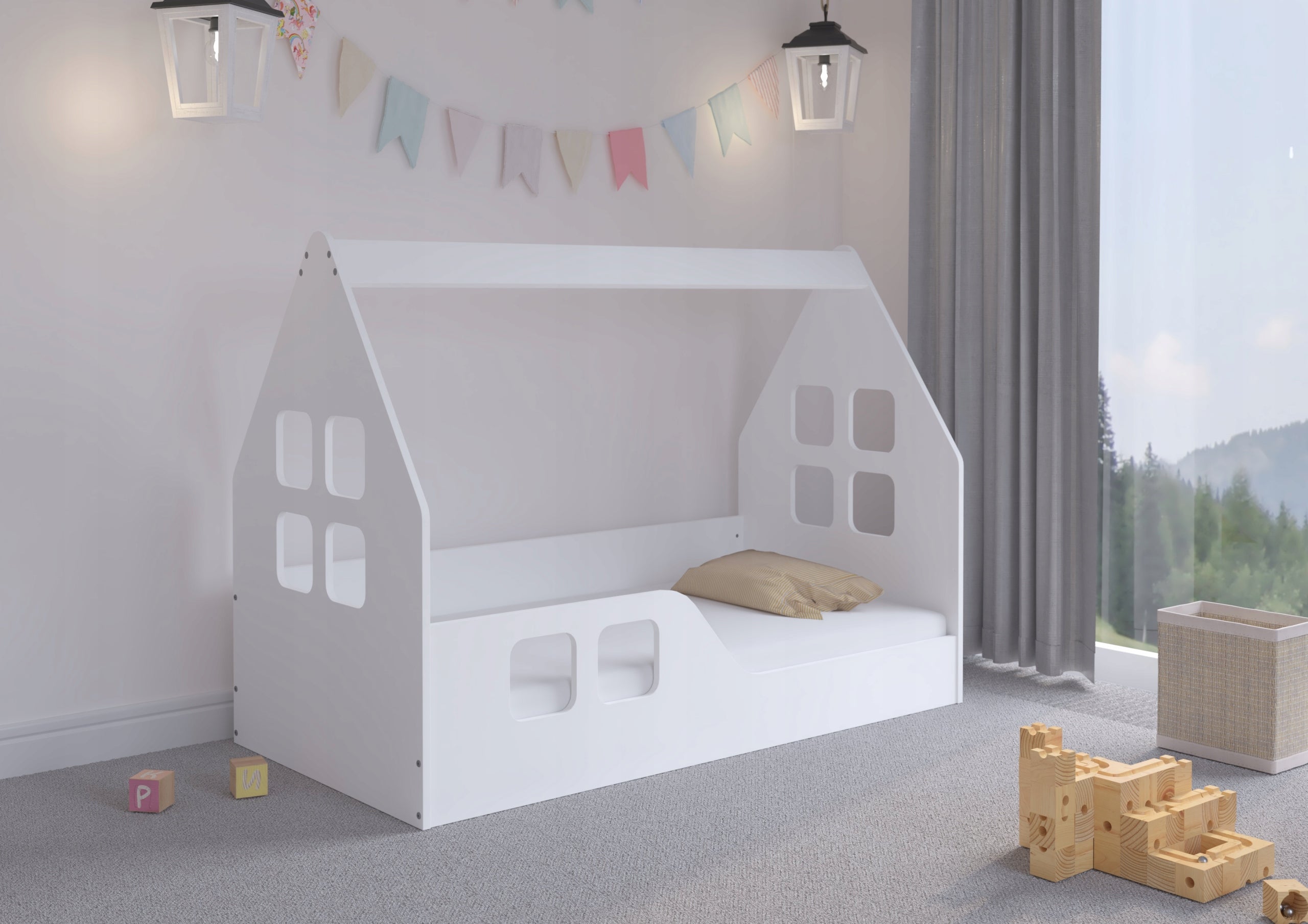Kinderbett Safe Low House, 74x144 cm, weiß 