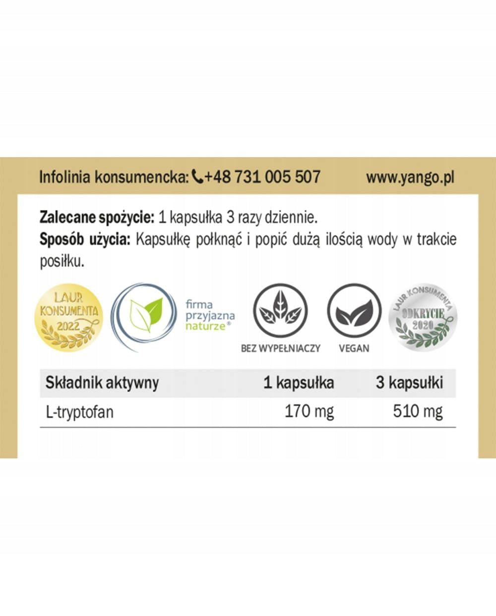 Ltryptophan Yango 90 caps. Amino acids Brand Yango