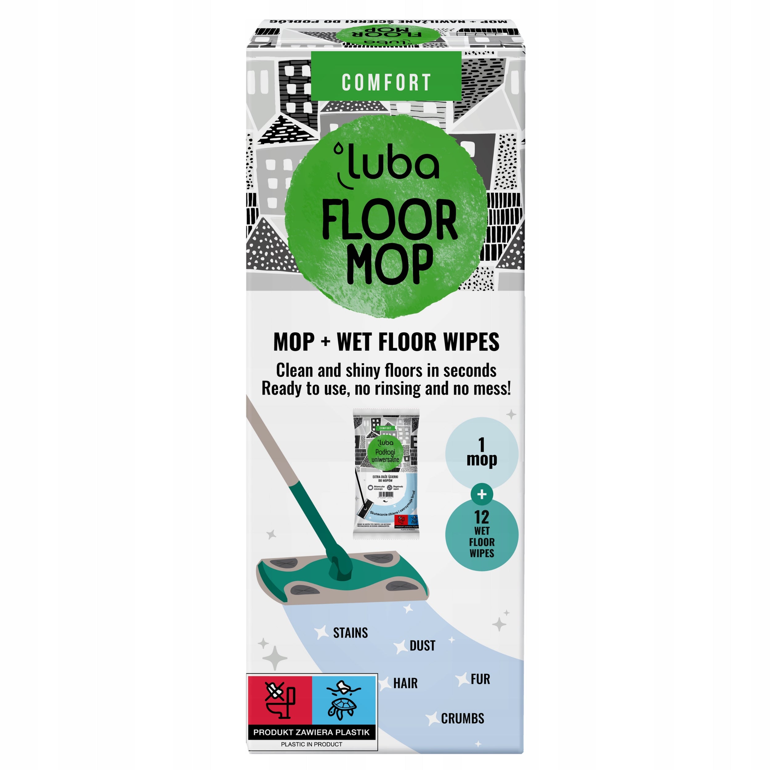 Luba Comfort FLOOR MOP + Wet Floor Wipes Universal Manufacturer code KPL00217
