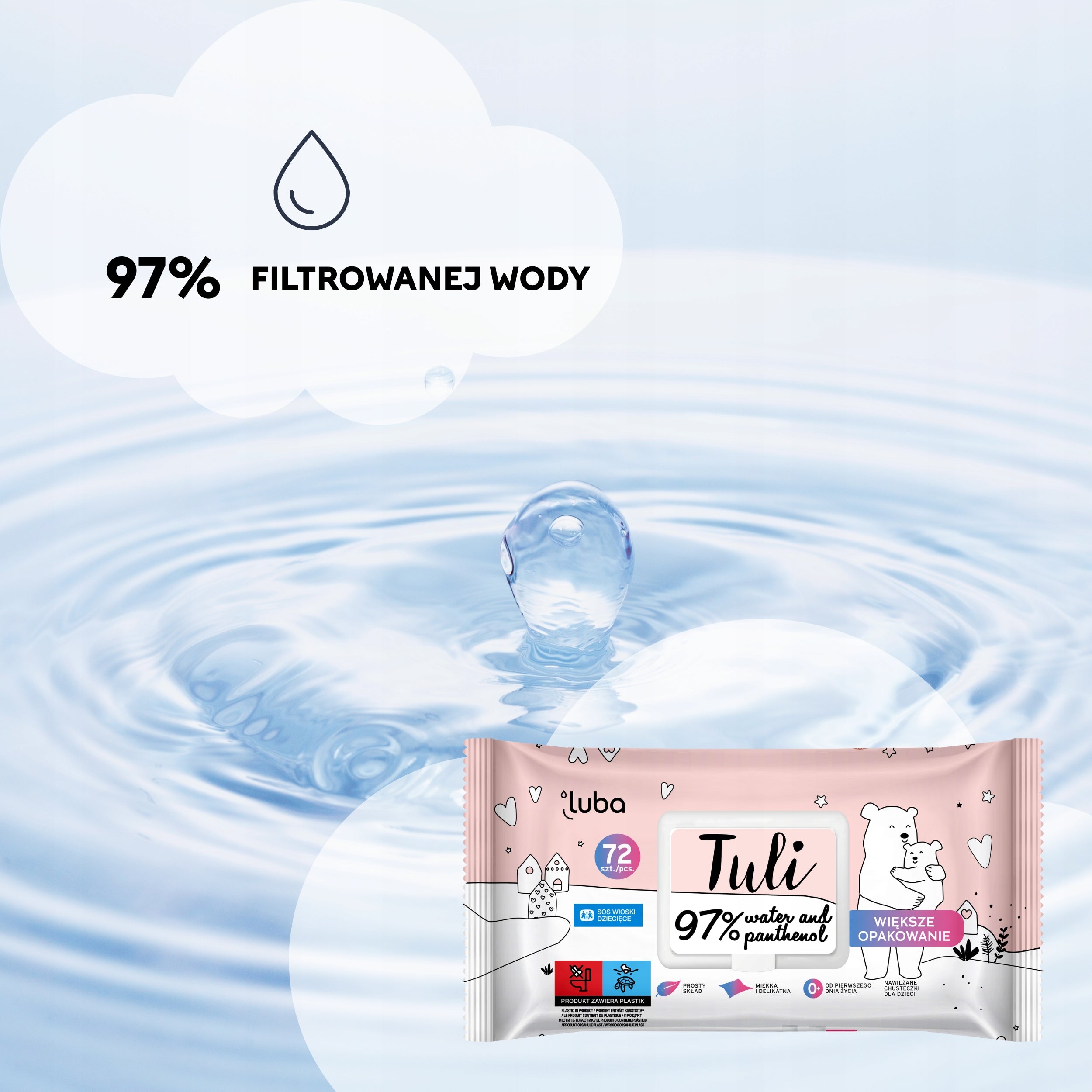 Luba Tuli 97% water and panthenol, wet wipes for children, 12x72 pcs. Manufacturer code LTPP-72A