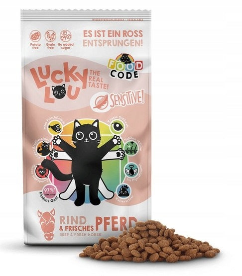 Lucky Lou Food Code Sensitive Beef & Horse 340g Packaging status original