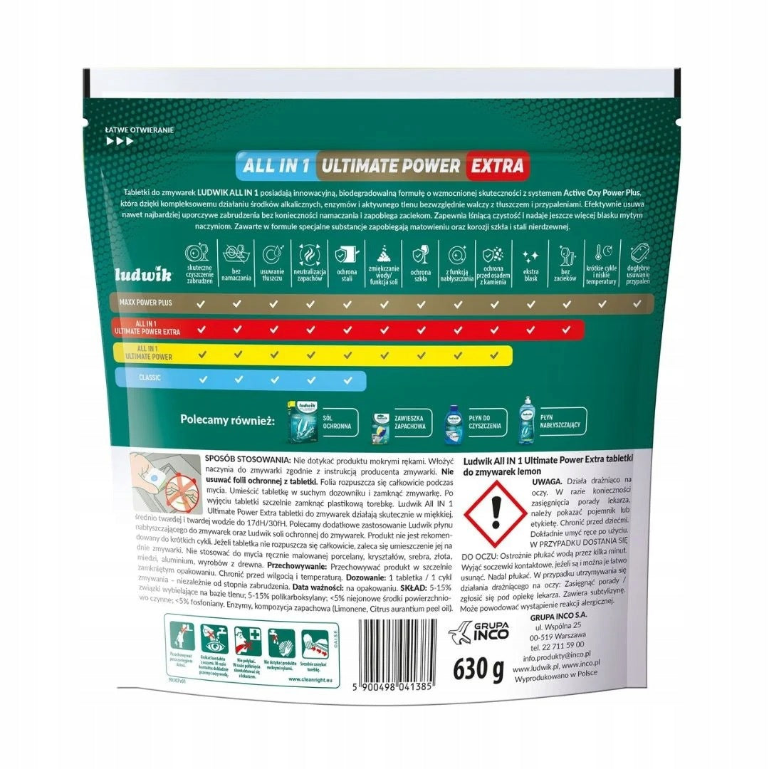 Ludwik All In 1 Ultimate Power Extra Dishwasher Tablets 35pcs Lemon Packaging status original