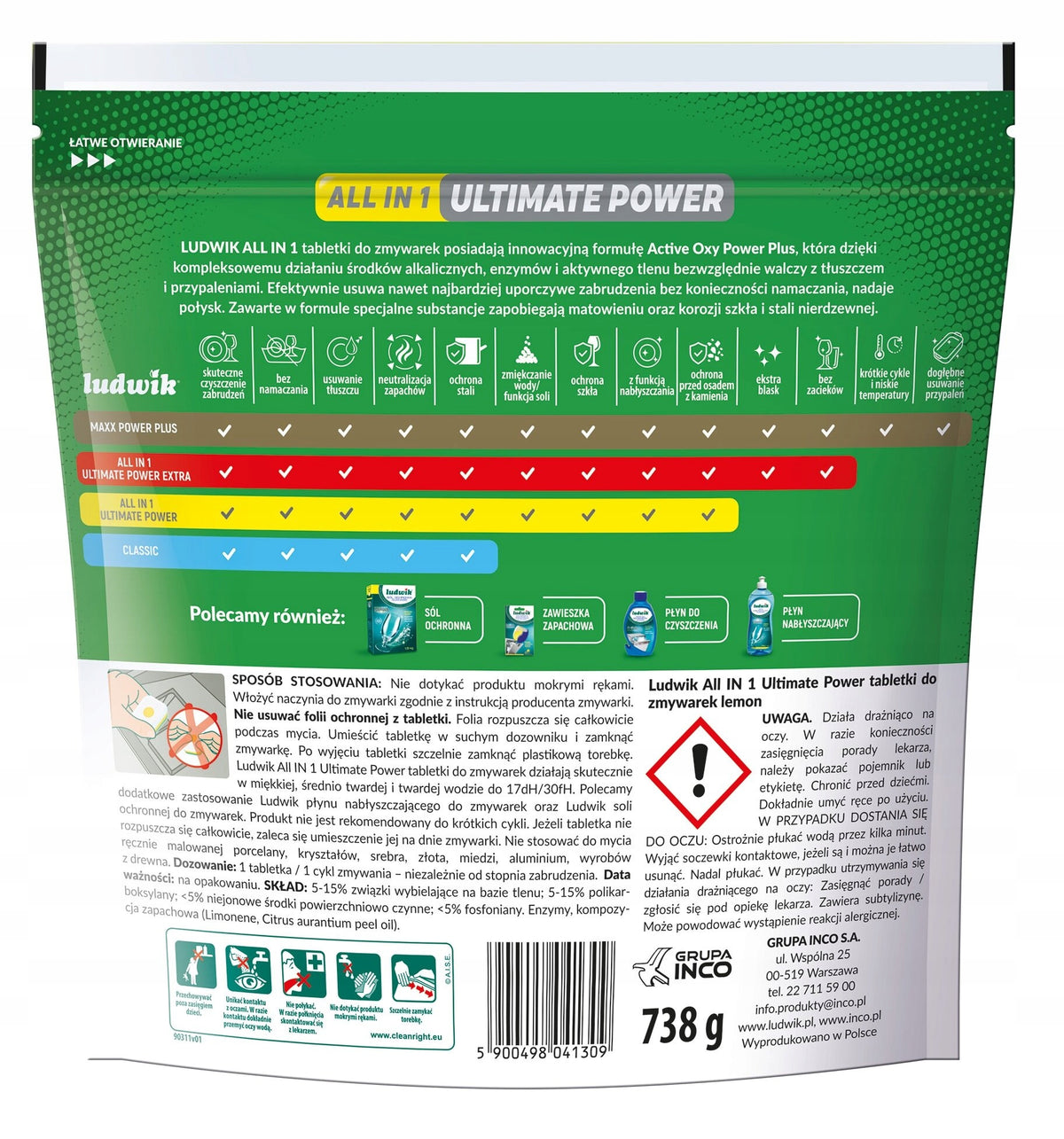 Ludwik all in 1 dishwasher tablets Ultimate Power 41 pcs lemon Manufacturer code 806048