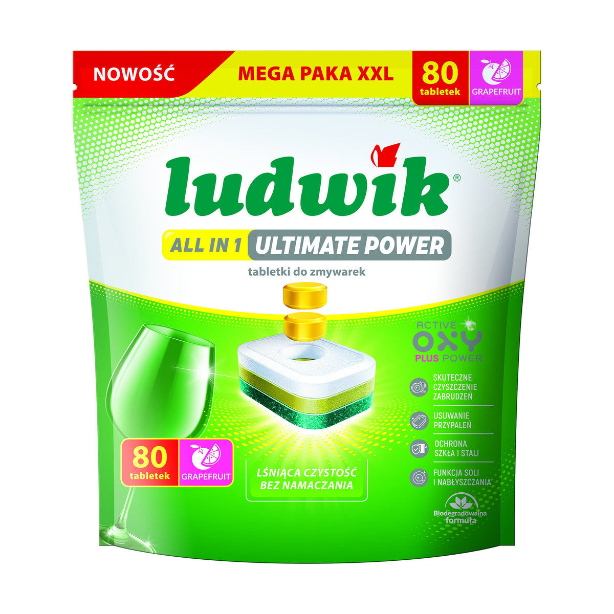 Ludwik all in 1 dishwasher tablets Ultimate Power 80 pcs grapefruit