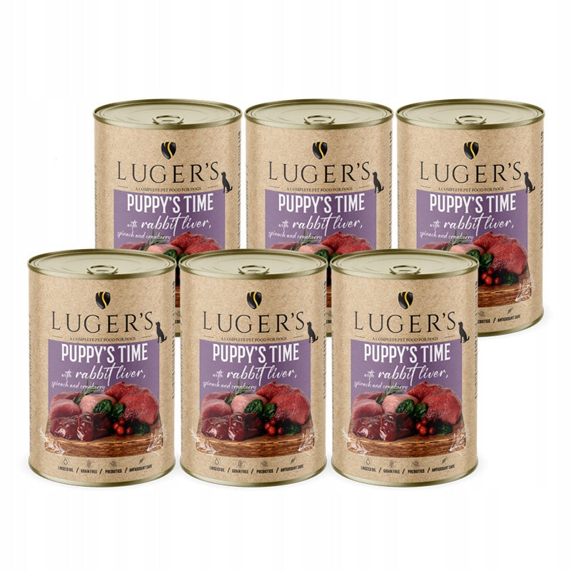 Luger's Puppy's Time Rabbit Dog Food Set of 6 x 400 g