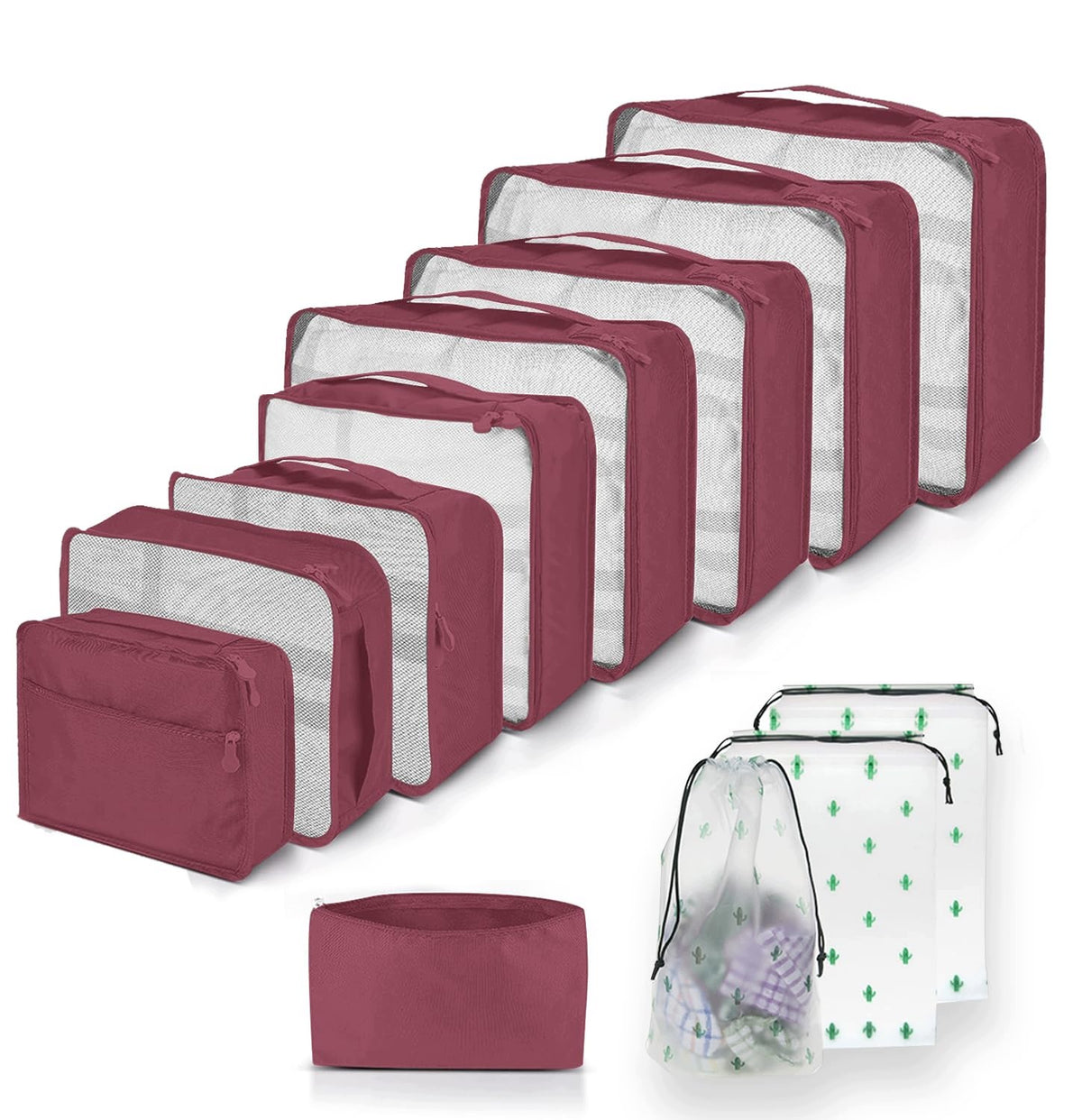 Luggage Organizer 12 Elements QiYiCAT Burgundy Suitcase Packer