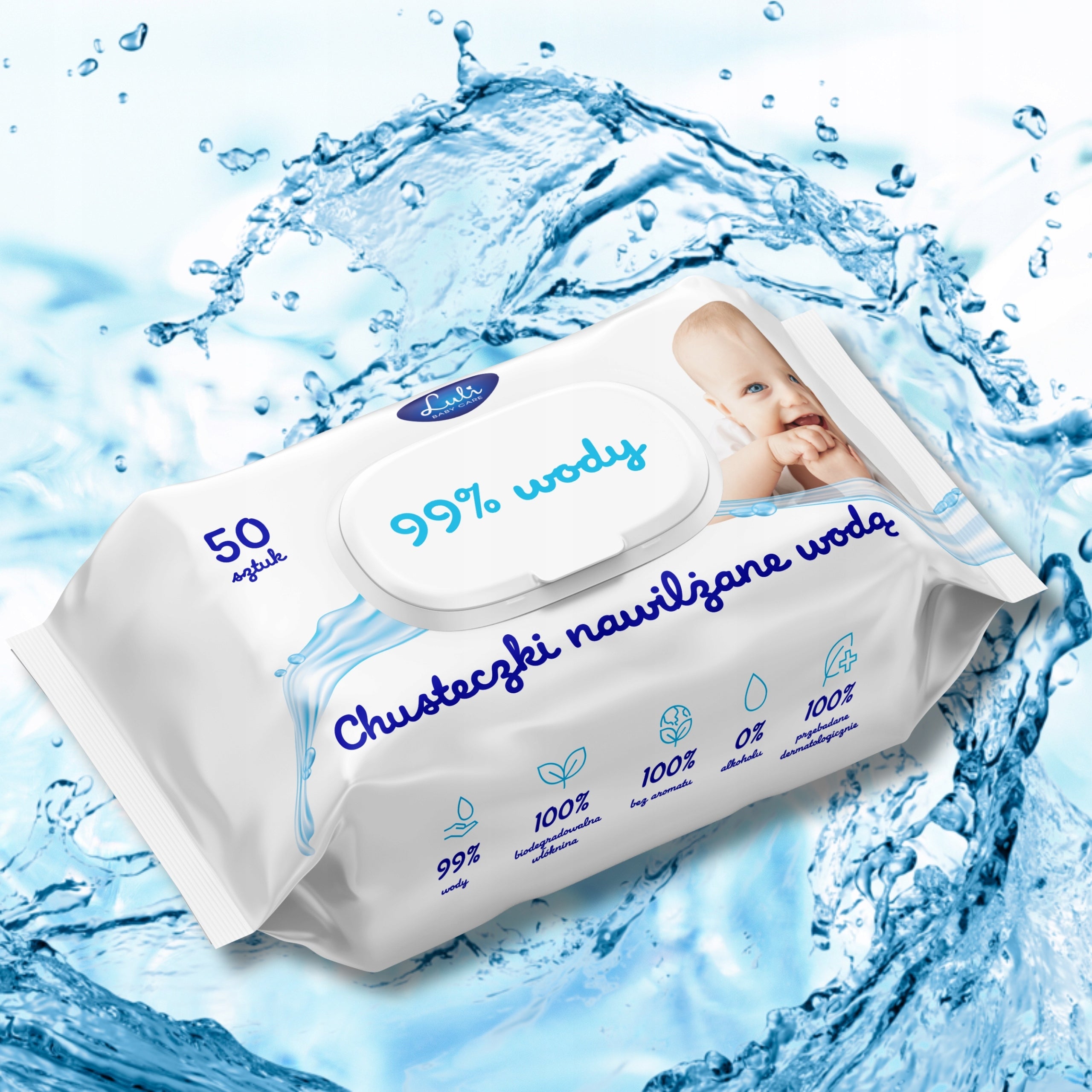 Luli Baby Moisturized Wipes 99% Water 50 Pcs UNSCENTED Medical device no