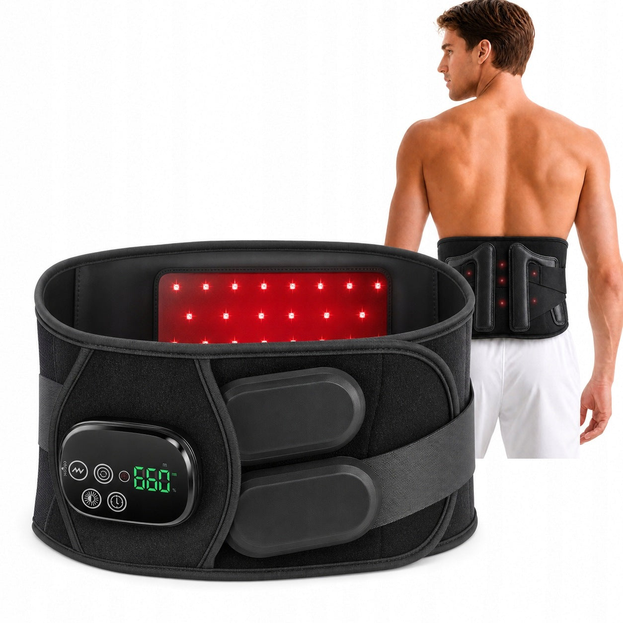 Lumbar belt – massage, heating and red light 660/850 nm