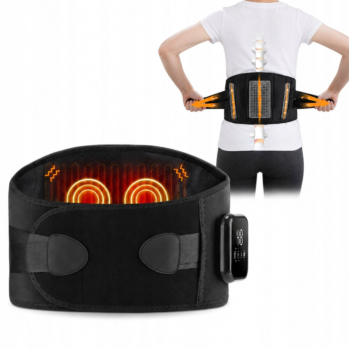 Lumbar massage belt – waist support, vibration massage and heating