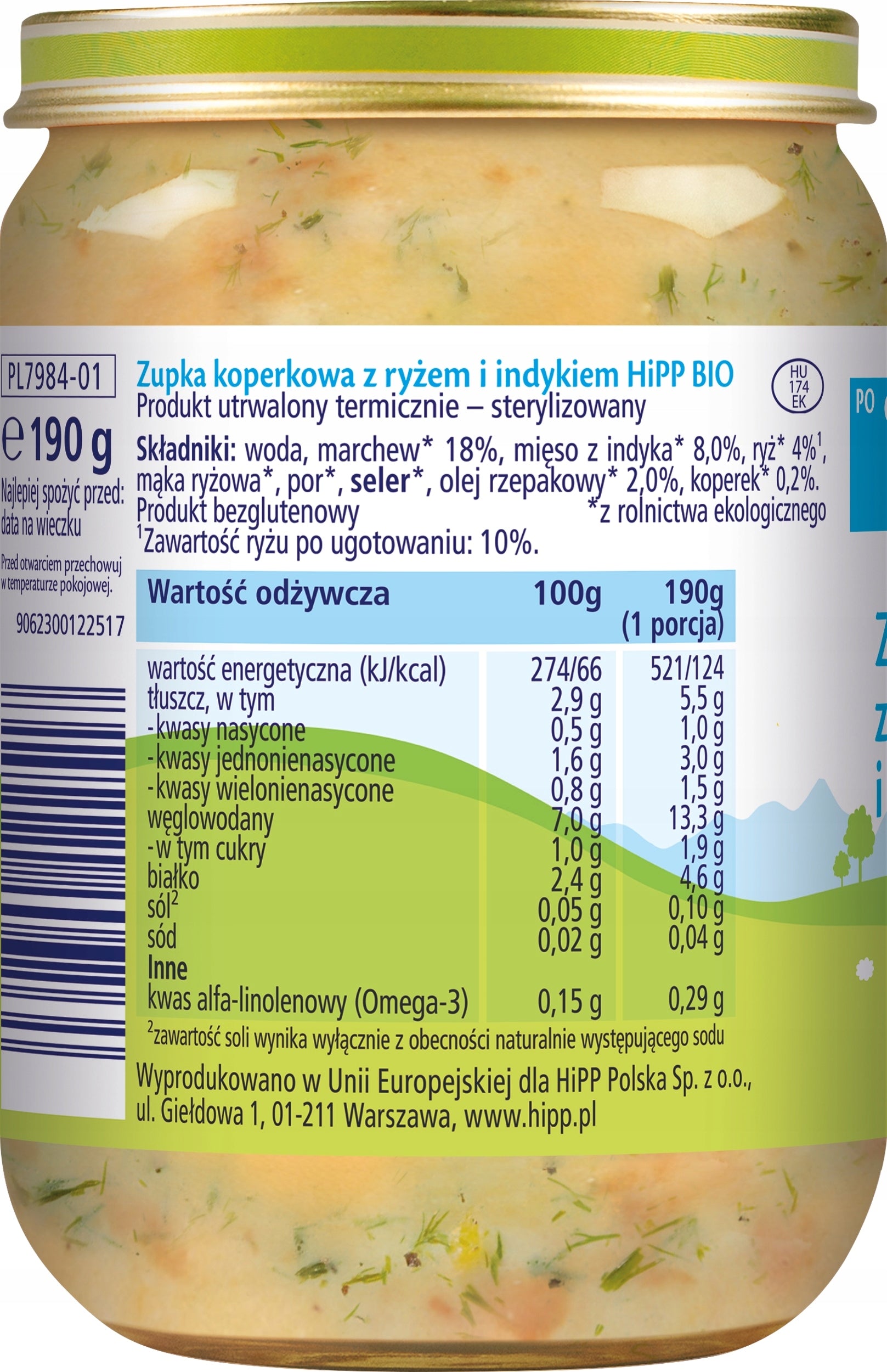 Lunch HiPP Dill soup with rice and turkey BIO 190g after 7 months Packaging status original