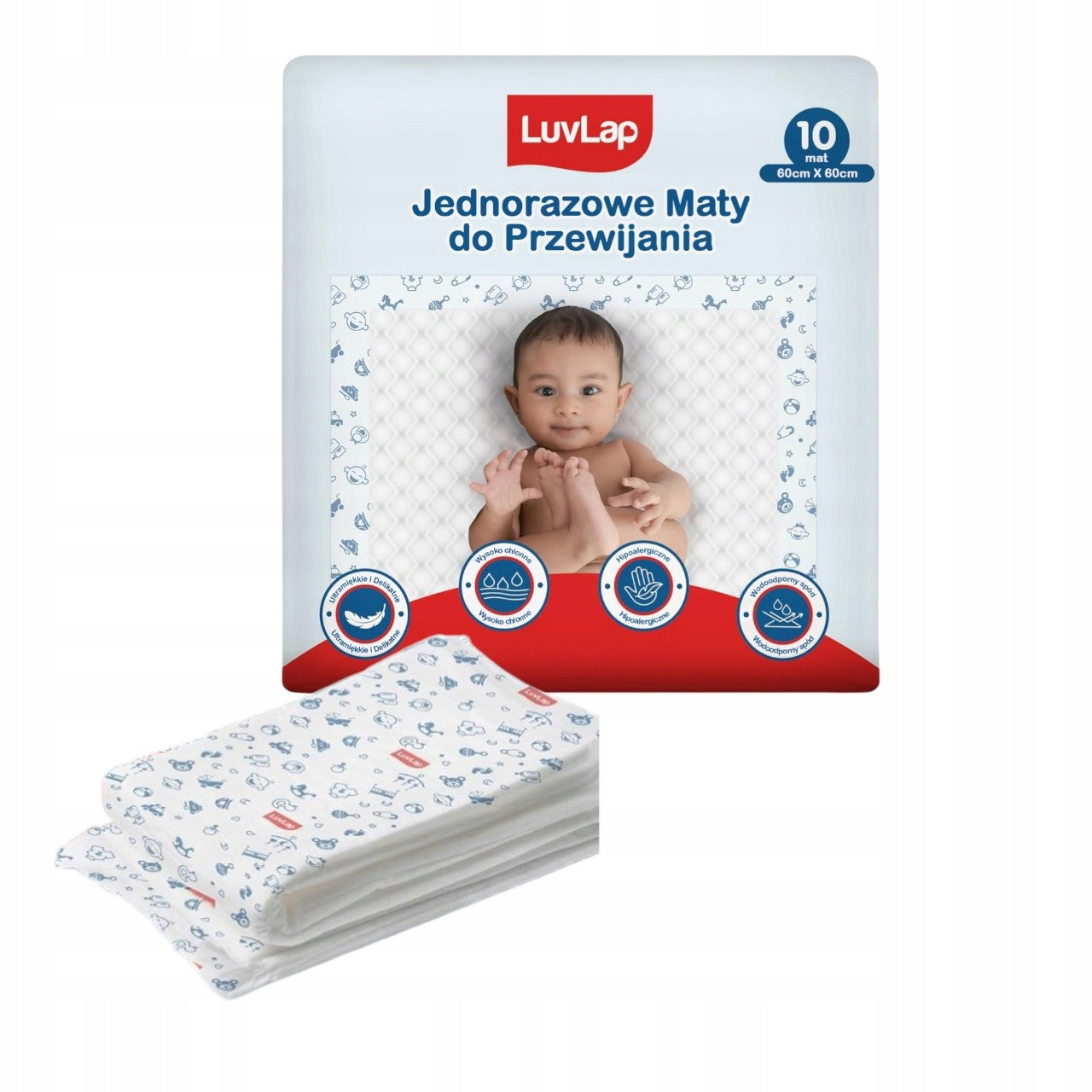 LuvLap Absorbent Disposable Changing Pads for Kids 60x60 10pcs