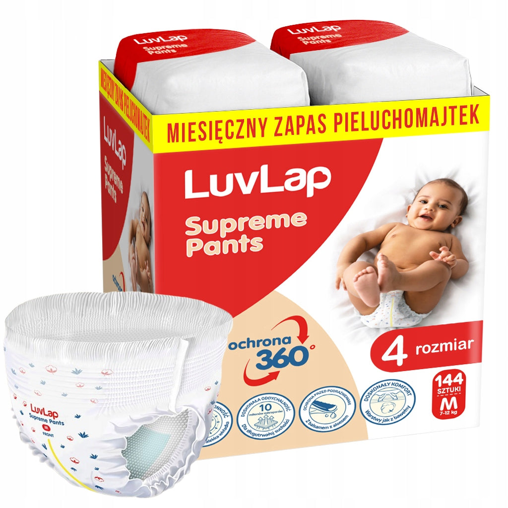 LuvLap Supreme Premium Baby Diapers Roz. 4, 7-12kg 144 pieces