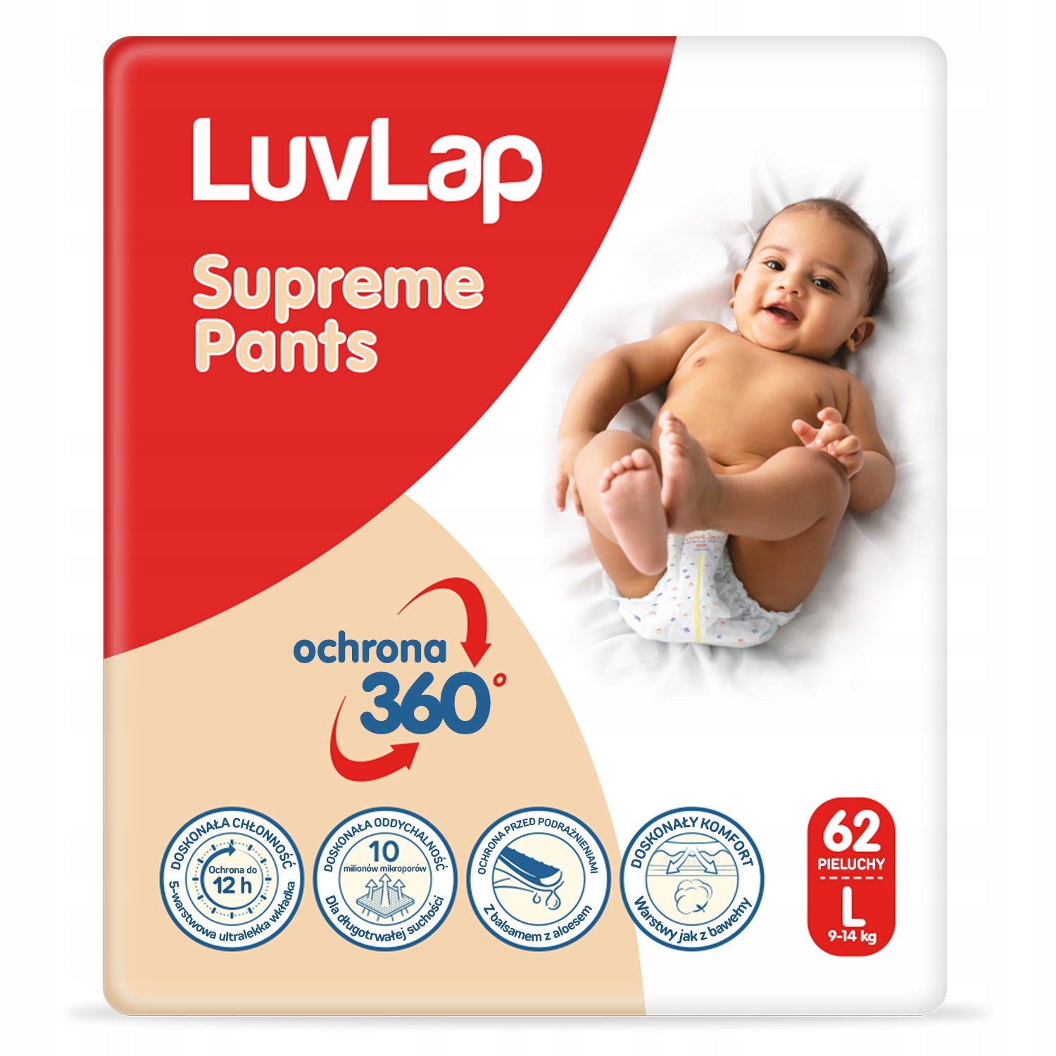 LuvLap Supreme Premium Baby Diapers Roz. 5, 9-14kg 124 pieces Brand LuvLap