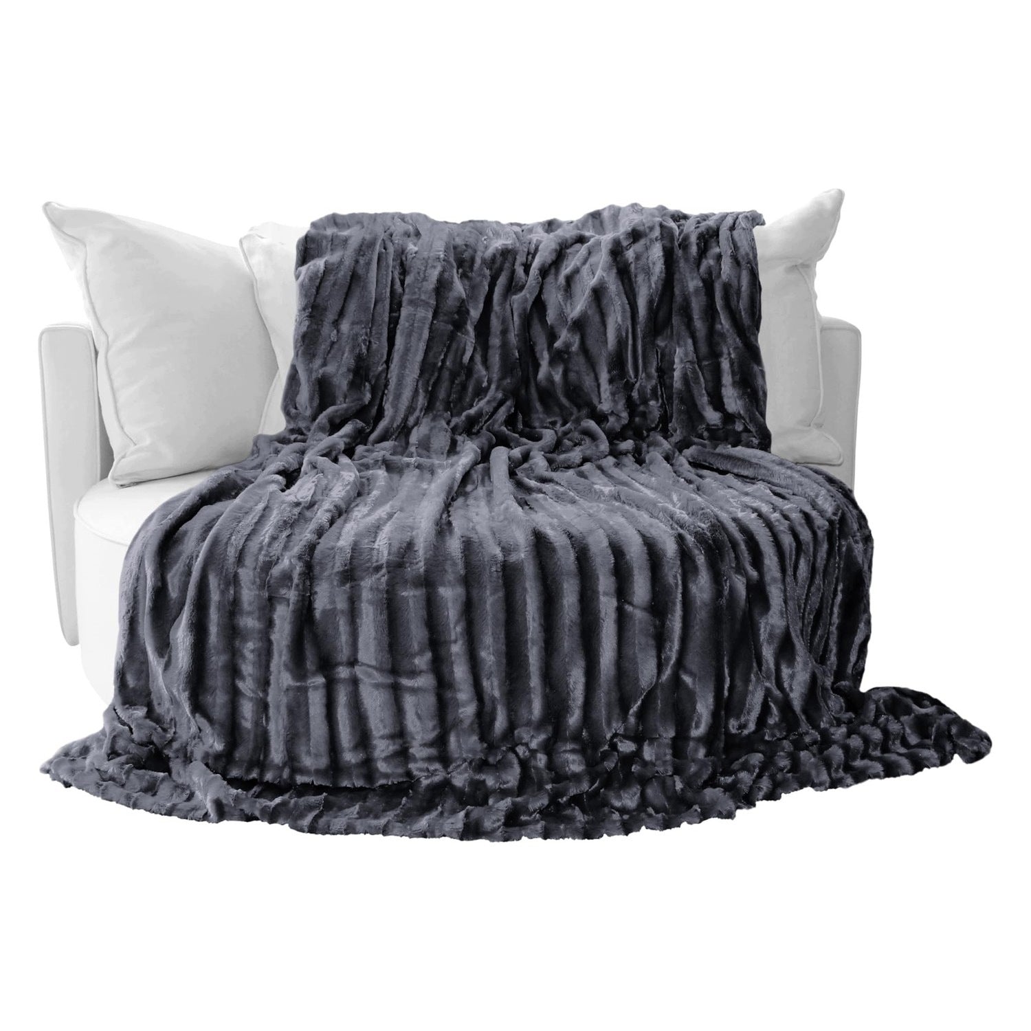 Luxurious faux fur blanket 150x200 cm - warm and soft - anthracite Medical device no