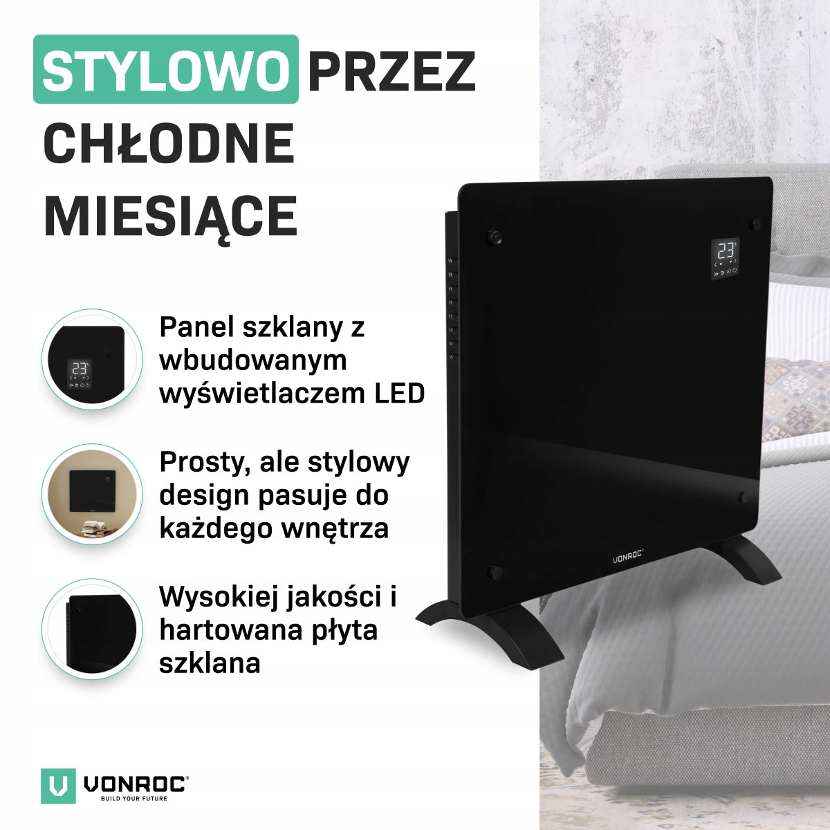 Luxury WiFi Electric Heater - Glass Panel - 1000W - Black | WIFI Manufacturer code CH510AC