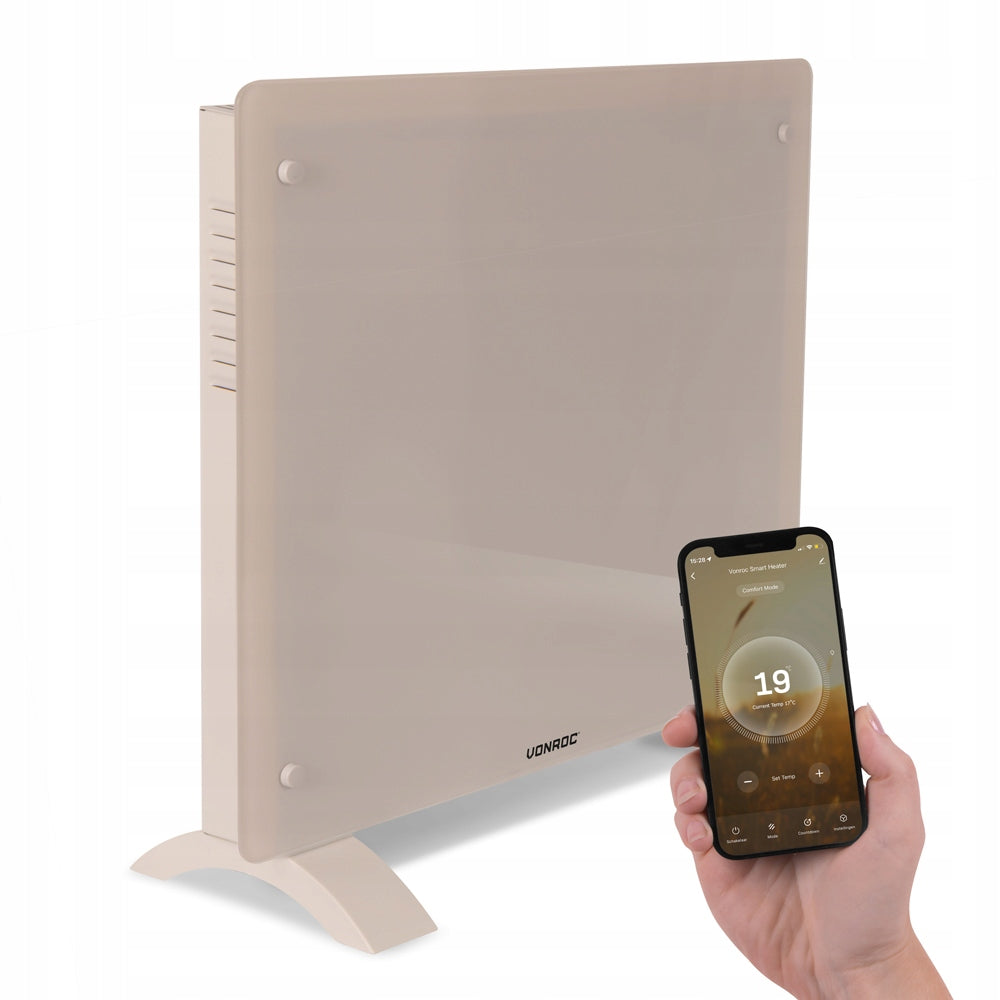 Luxury electric heater - Glass panel – 1000 W – Beige | WIFI