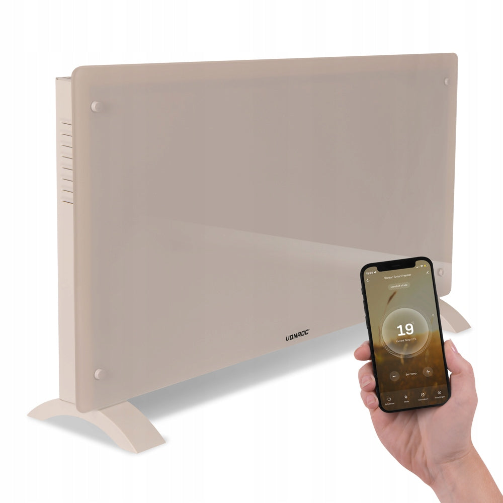 Luxury electric heater – Glass panel – 2500 W – Bezowy | WIFI