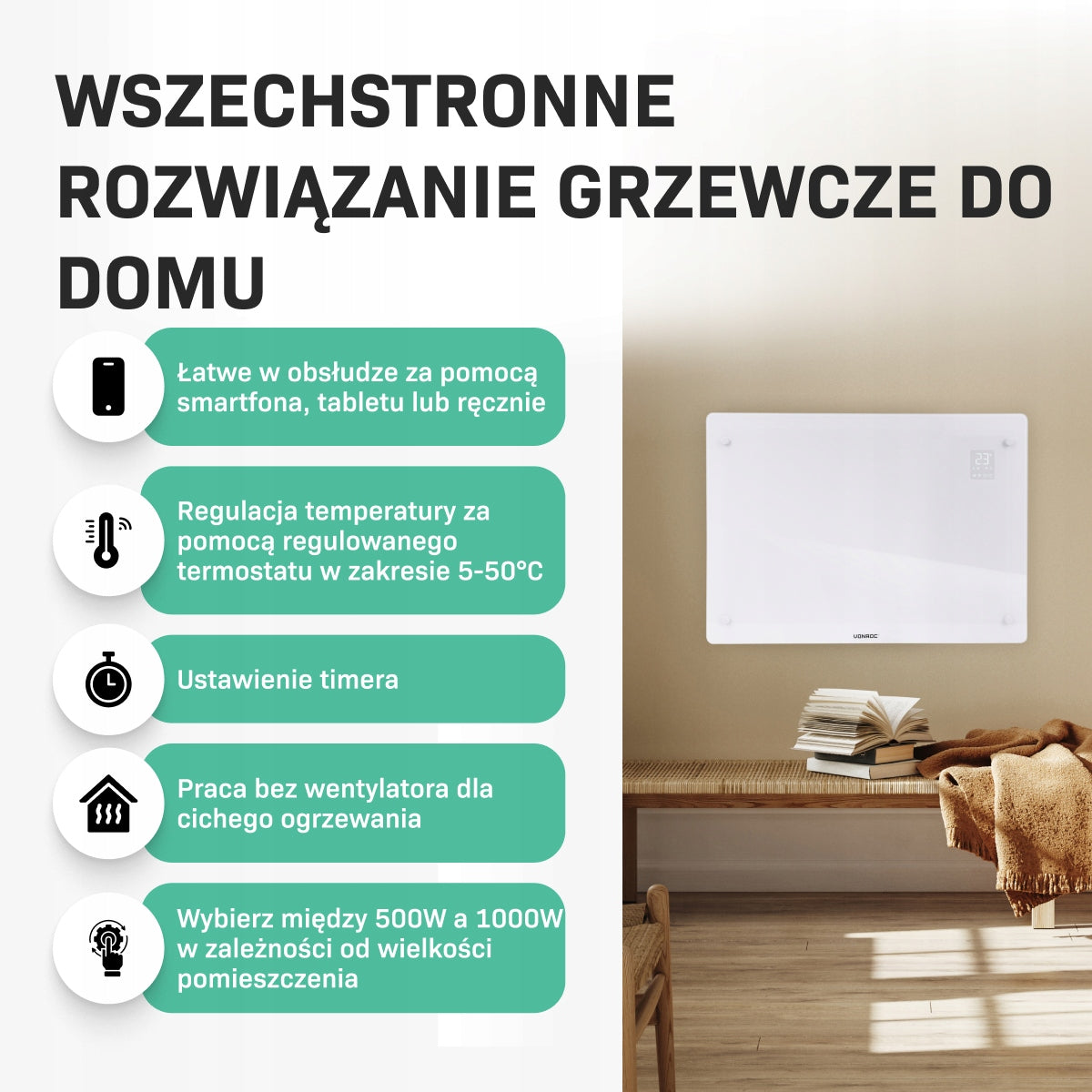 Luxury electric heater - glass panel - 1500W - white| WiFi Manufacturer code CH511AC_WHITE