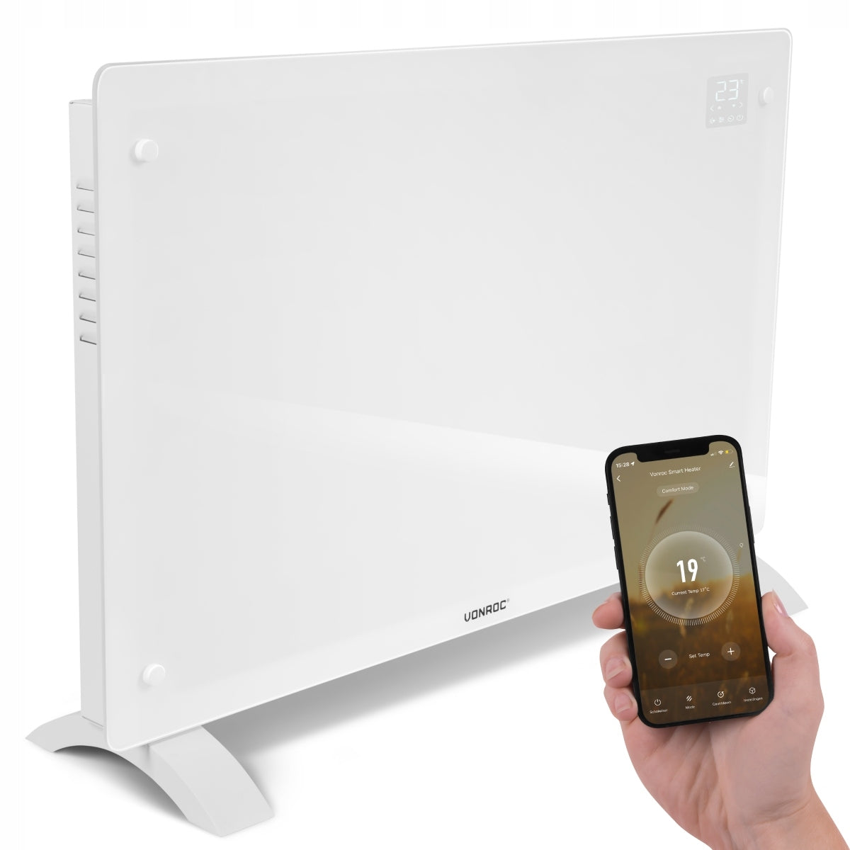 Luxury electric heater - glass panel - 2000W - white | WiFi