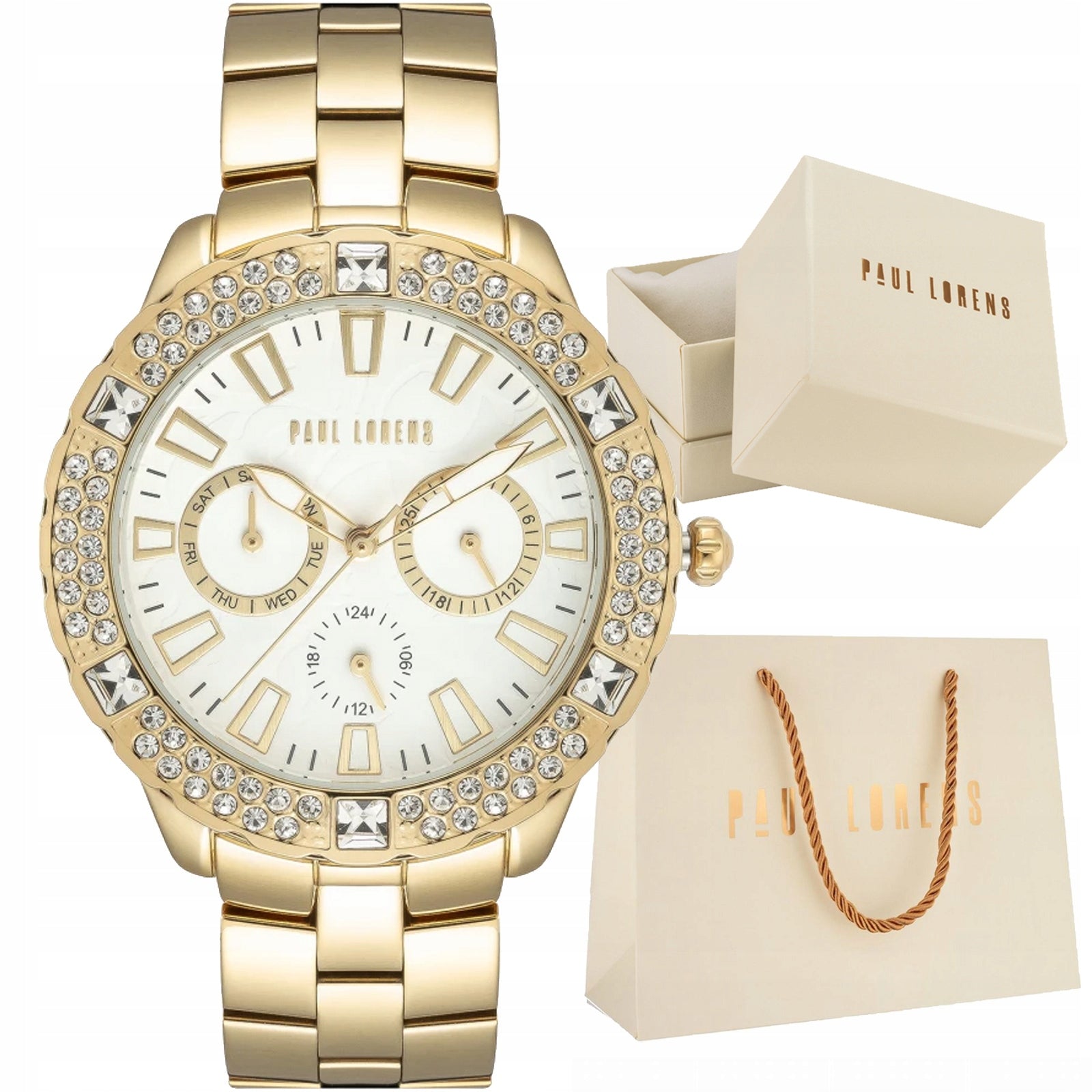 Luxury women's watch PAUL LORENS 8527B3-3D1 WITH ZIRCONS + DATE