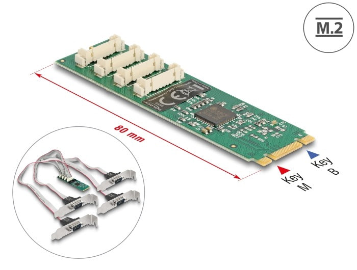 M.2 4-Port RS-232 DB9 Low Profile Delock 95269