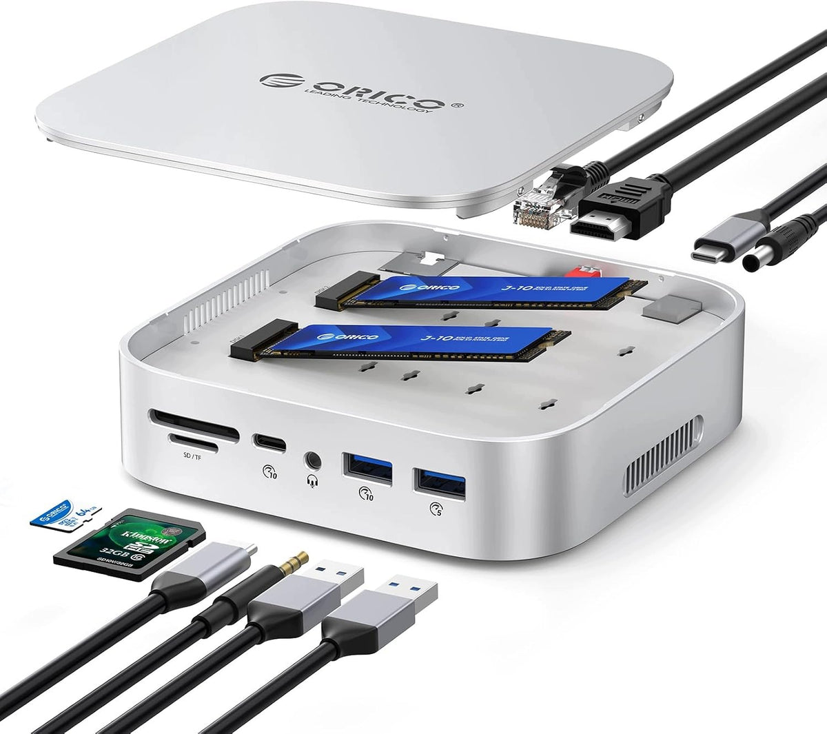 M.2 NVMe/SATA RAID ENCLOSURE USB-C DOCKING STATION 10IN1 MAC MINI
