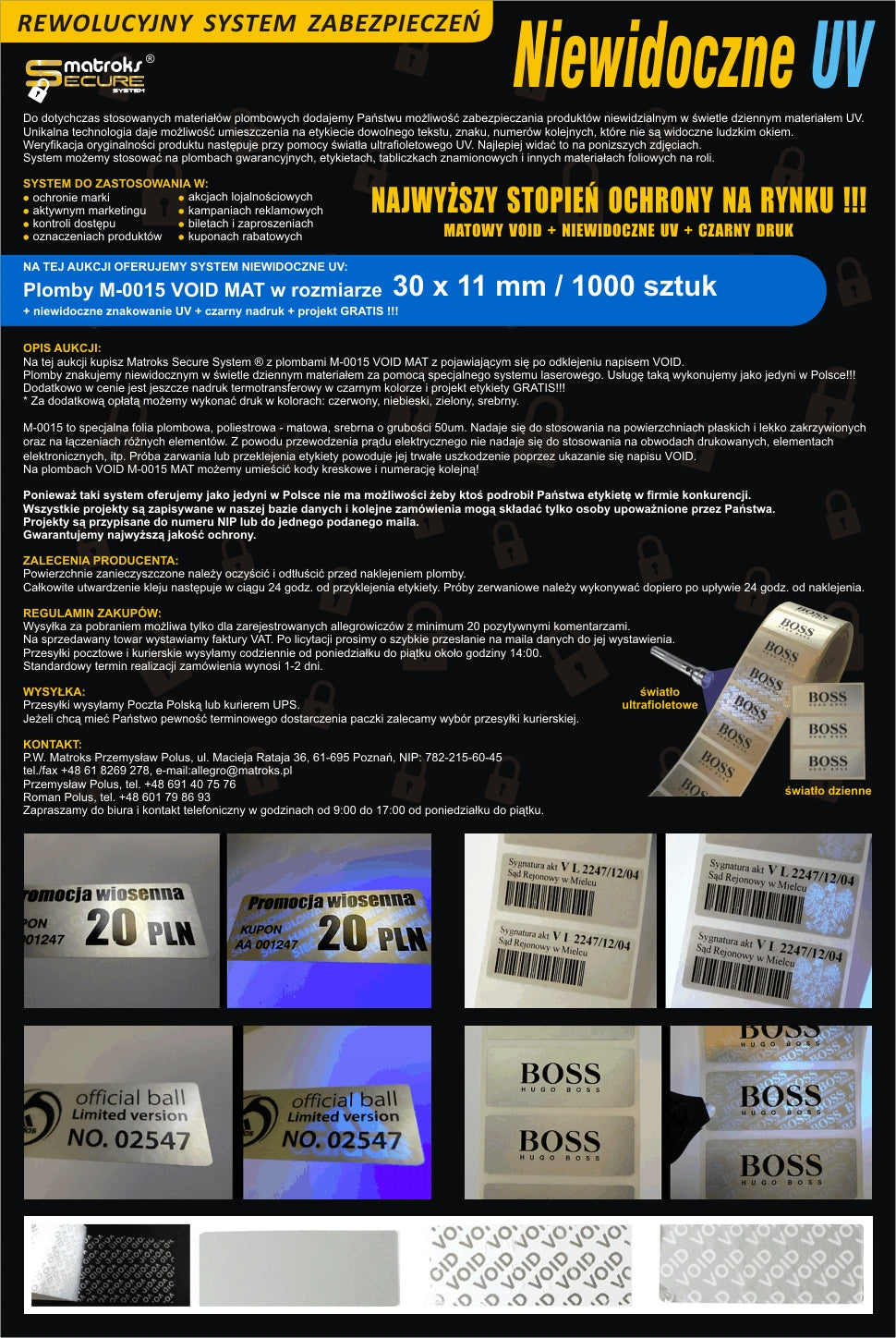 M0015 - 30x11mm VOID SEALS + INVISIBLE PRINT!!! Manufacturer code matroks_231