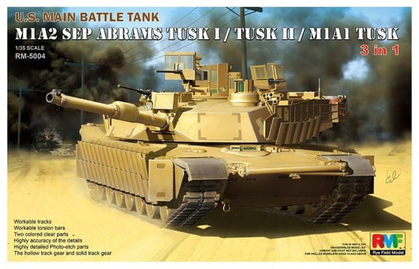 Konstruktorius Rye Field Model - U.S. Main Battle Tank M1A2 SEP Abrams TUSK I / TUSK II / M1A1 TUSK, 1/35, RFM-5004