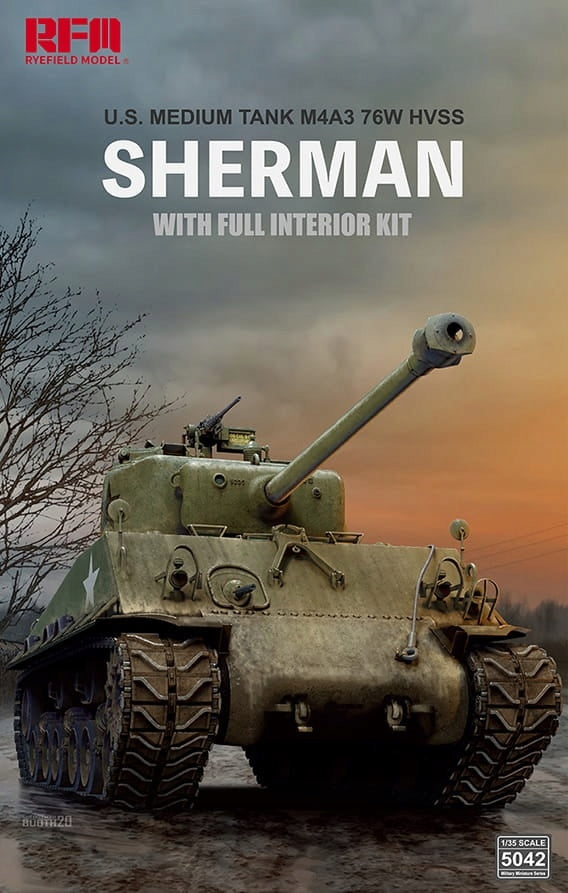 Konstruktorius Rye Field Model - M4A3 76W HVSS Sherman With full interior and workable track links, 1/35, RFM-5042